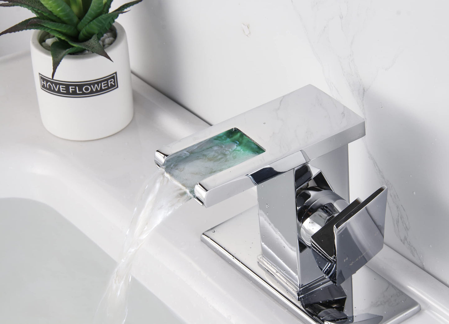 Y-Garhe Waterfall Bathroom Faucet, LED Faucet Waterfall, Single Hole Bathroom Faucet, Waterfall Bathroom Sink Faucet, Bathroom Faucet with LED Light, Chrome LED Faucet