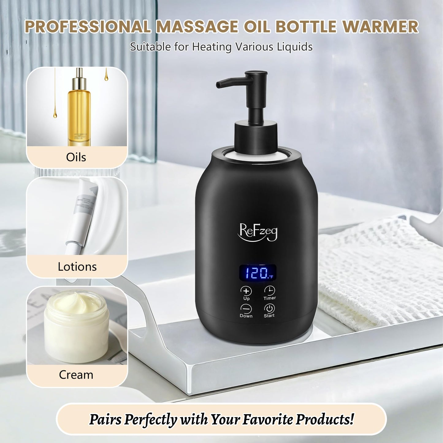Massage Oil Warmer Bottle Professional Electric Lotion Digital Heater for SPA, Portable Oil Warmer Heated Cream for Beauty Salon Home, with ℃/℉ Switchable Display, Two Oil Dispenser Bottle
