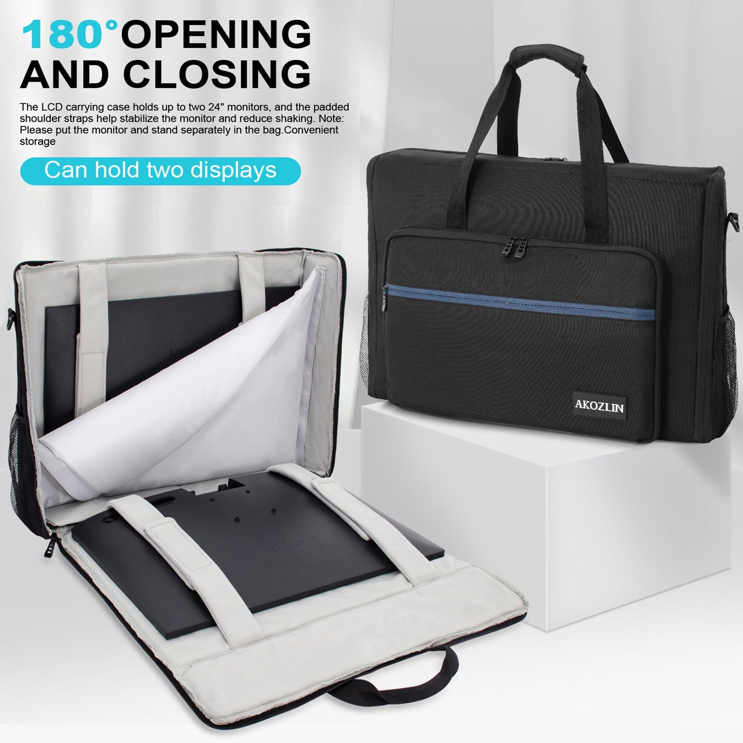 AKOZLIN LCD Screens/TVs(up to 2) Transport Tote Bag for 24" Displays Padded Monitor Carrying Case (NOT FOR IMAC) Travel Bag With Shoulder Strap,Large Accessories Pocket