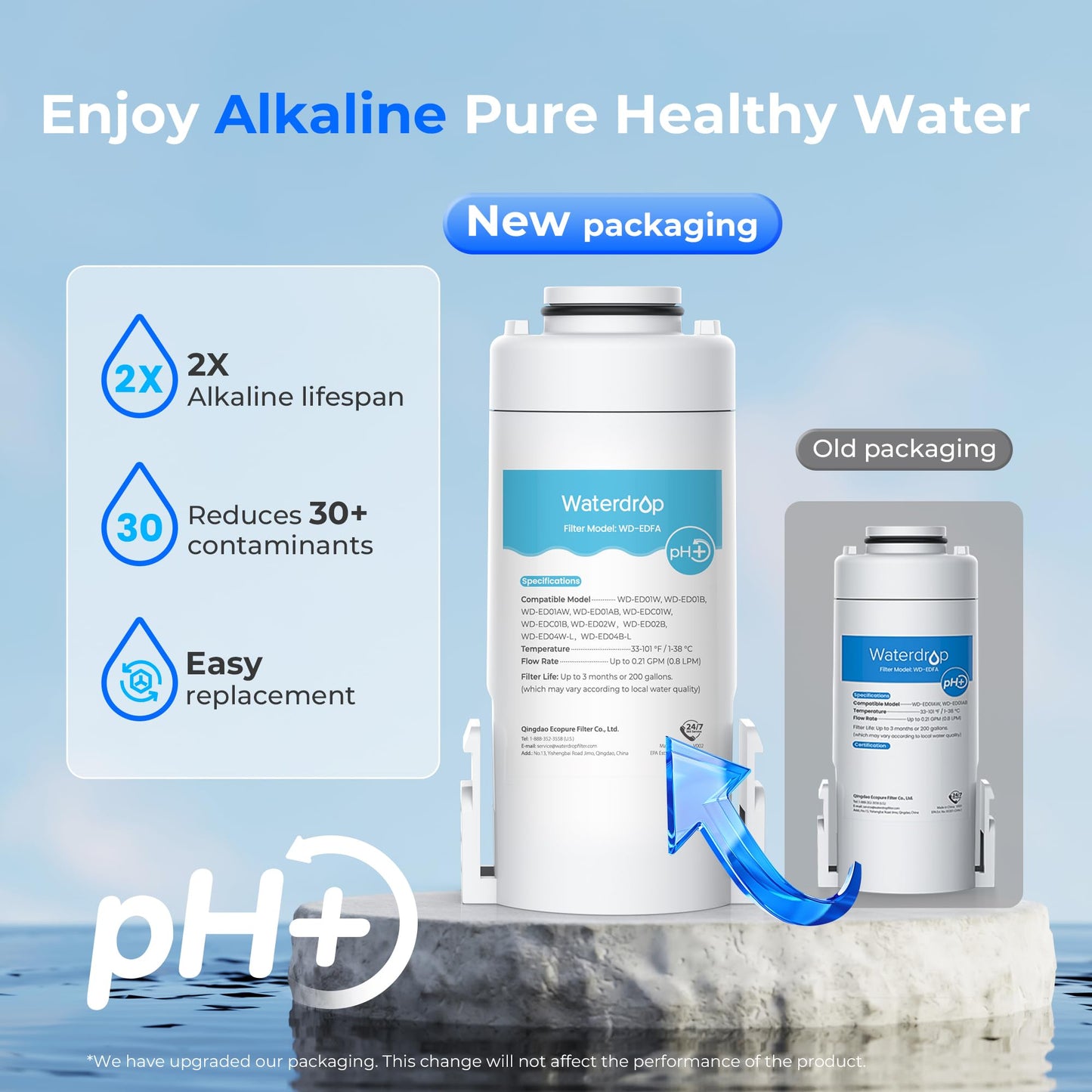 Waterdrop WD-EDFA Alkaline Filters Replacement for Waterdrop Electric Pitcher 𝐖𝐃-𝐄𝐃𝟎𝟏/𝐄𝐃𝟎𝟐/𝐄𝐃𝟎𝟒/𝐄𝐃𝟎𝟏𝐀/𝐄𝐃𝐂𝟎𝟏, NSF/ANSI 42&372, Improve PH, 3 Months or 200 Gallons, 3 Filters