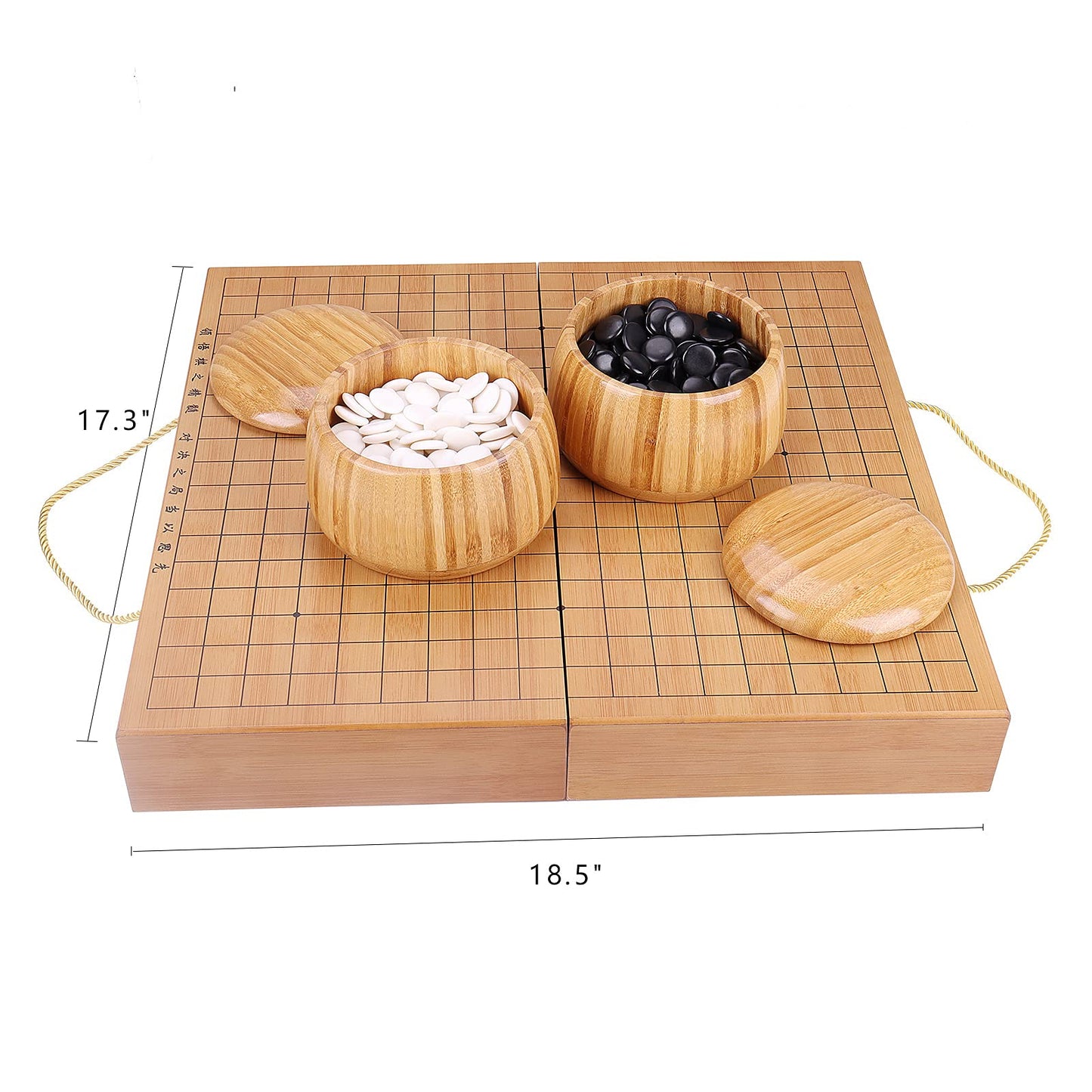 19x19 / Go Game SetHigh Grade Gift Box Board with Single Convex Melamine Stones and Bamboo Bowls Set