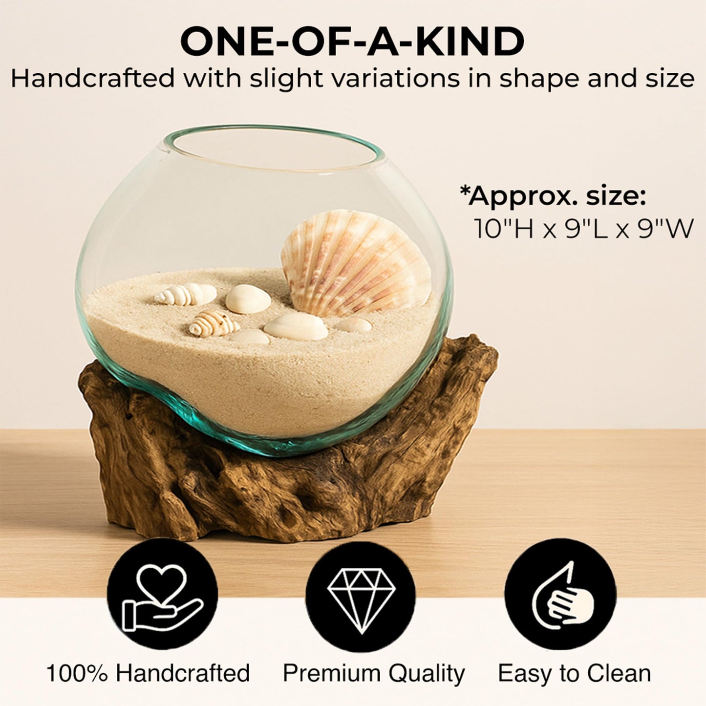 Cape Craftsmen 10" H Hand-Blown Blue Tinted Bubble Glass On Natural Teak Driftwood Terrarium | Home Décor Indoor Planter with Stand | Pot for Succulent and Plants
