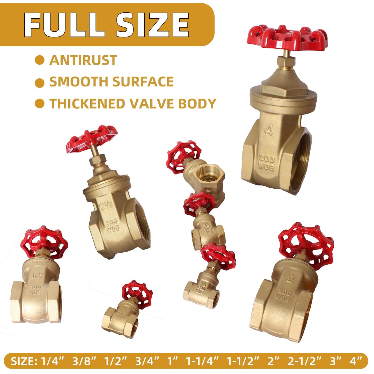 2-1/2" NPT Brass Gate Valve, Heavy Duty Female x Female Thread Manual Rotary Sluice Valve with Wheel Handle for Water, Oil, Gas, Industrial Plumbing, and HVAC Systems (2-1/2", DN65)