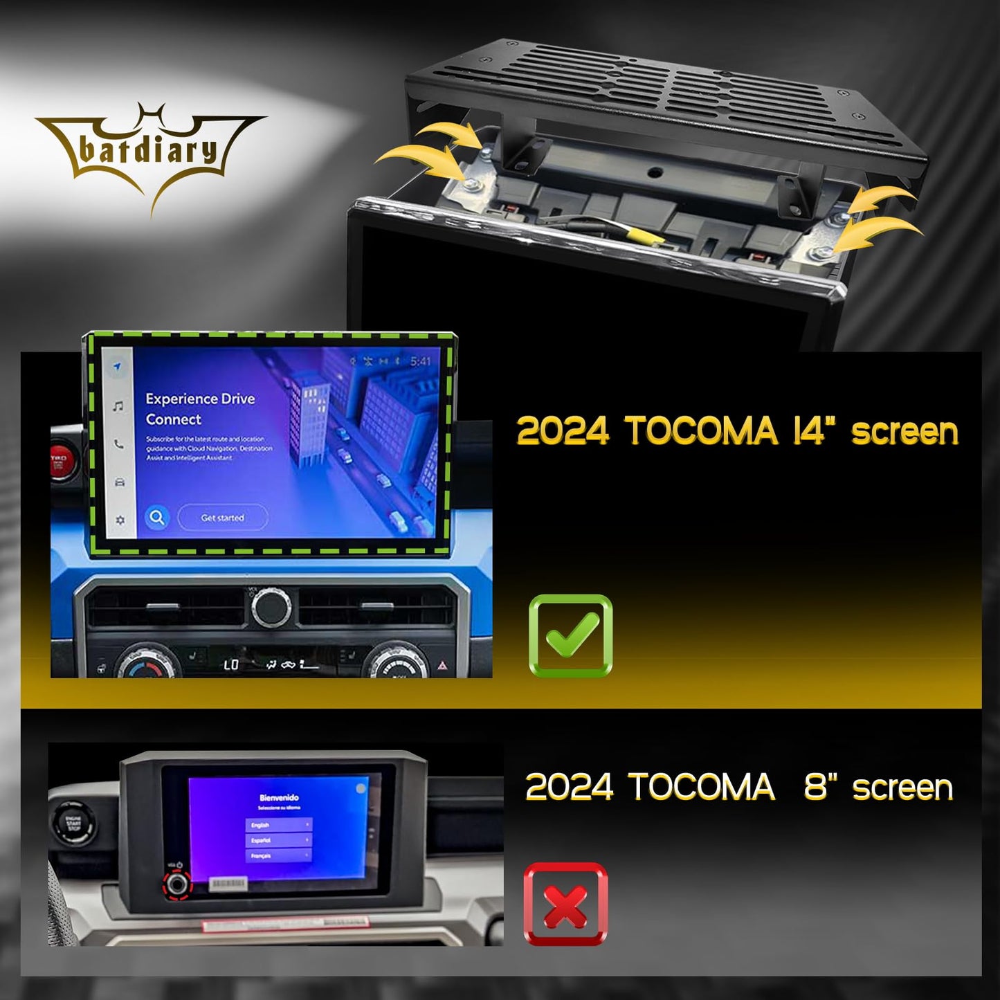 Batdiary 2026 2025 Tacoma Magnetic Phone Mount for 2026 2024 2025 Toy ot a Tacoma metal Cell Phone Holder 2024+ Tacoma Accessories Dashboard Platform Mount -No Drill Installation(Only for 14Inch Nav.)