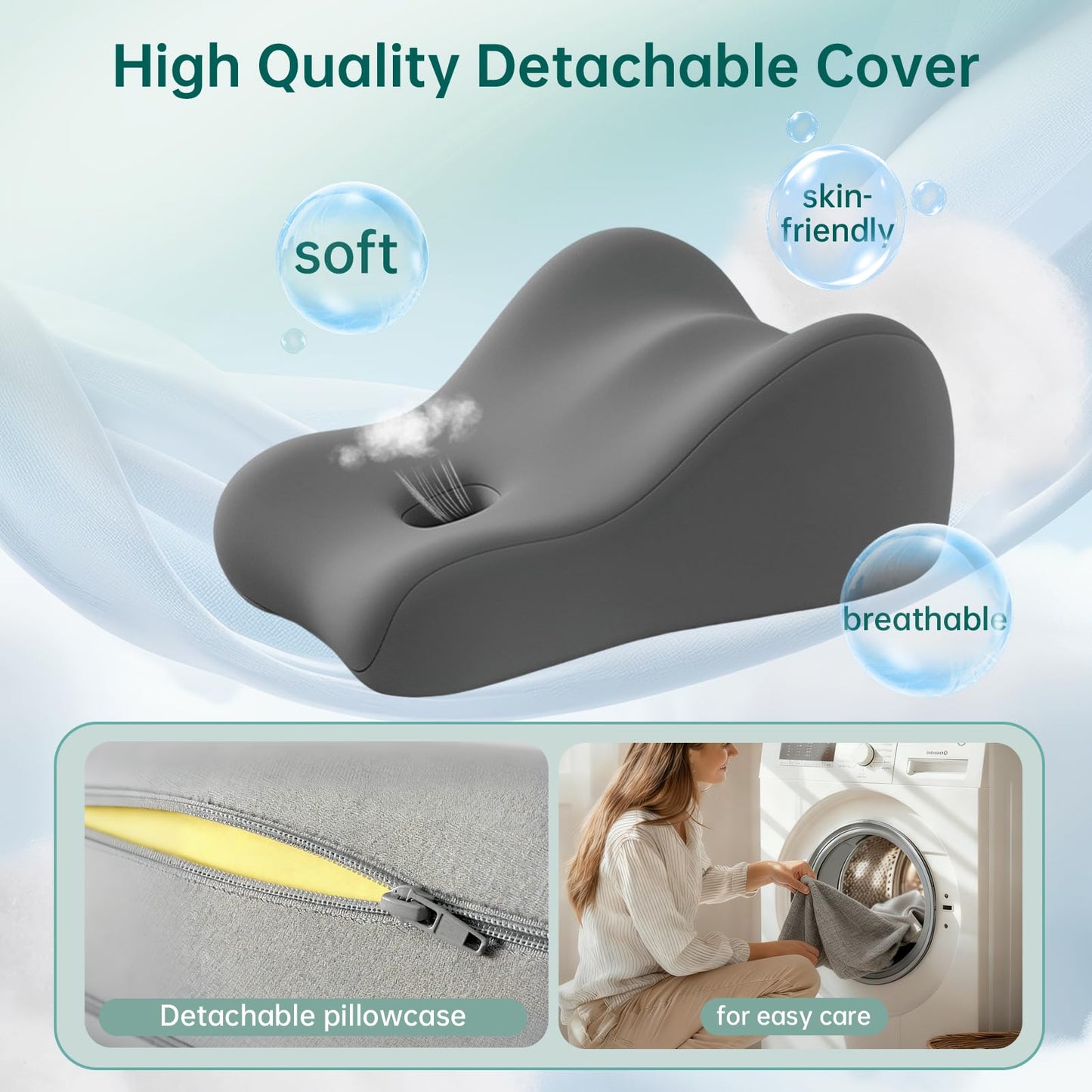 KUYOVORA Memory Foam Wedge Pillow Intimacy Couples Pillow, Pregnant Ergonomic Contoured Position Pillow for Sleeping & Reading, Multi-Functional Bed Pillow Back Support Cushion All Grey
