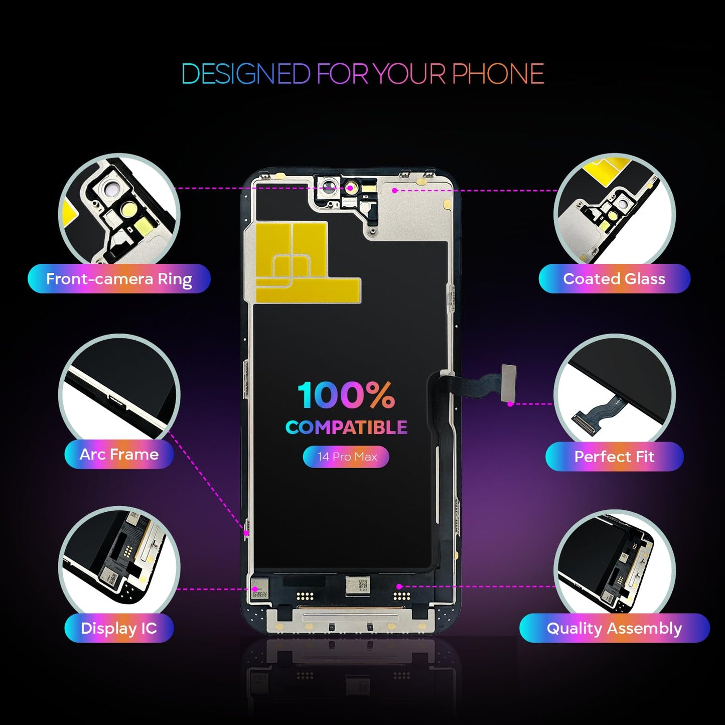 LCD Screen Replacement for iPhone 14 Pro Max 6.7 inch (Model A2651, A2893, A2896, A2895, A2894) 3D Touch Screen Display digitizer Repair kit Assembly