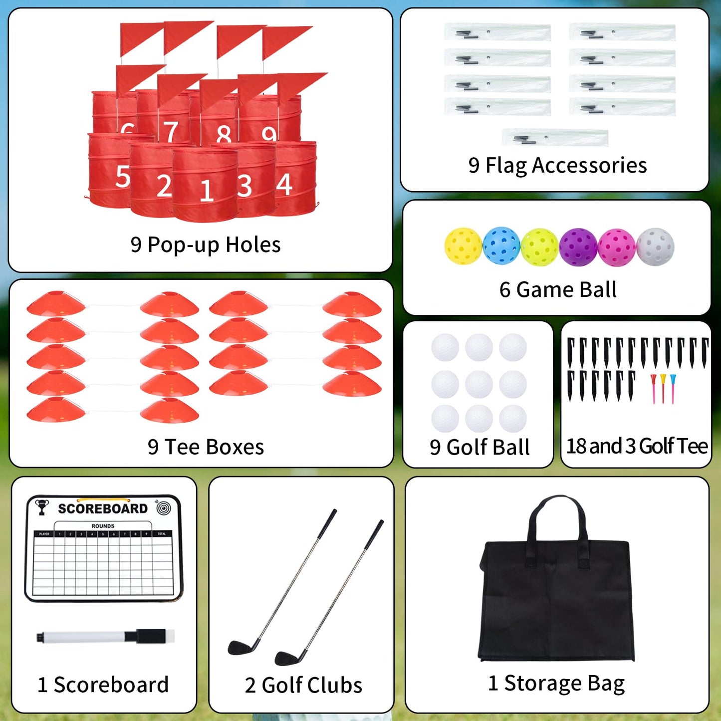 9 Holes Backyard Golf Outdoor Game - Outdoor Yard Game for Golf Practice, Golf Chipping Game for Adults and Family,Lawn, Beach, Camping, Park