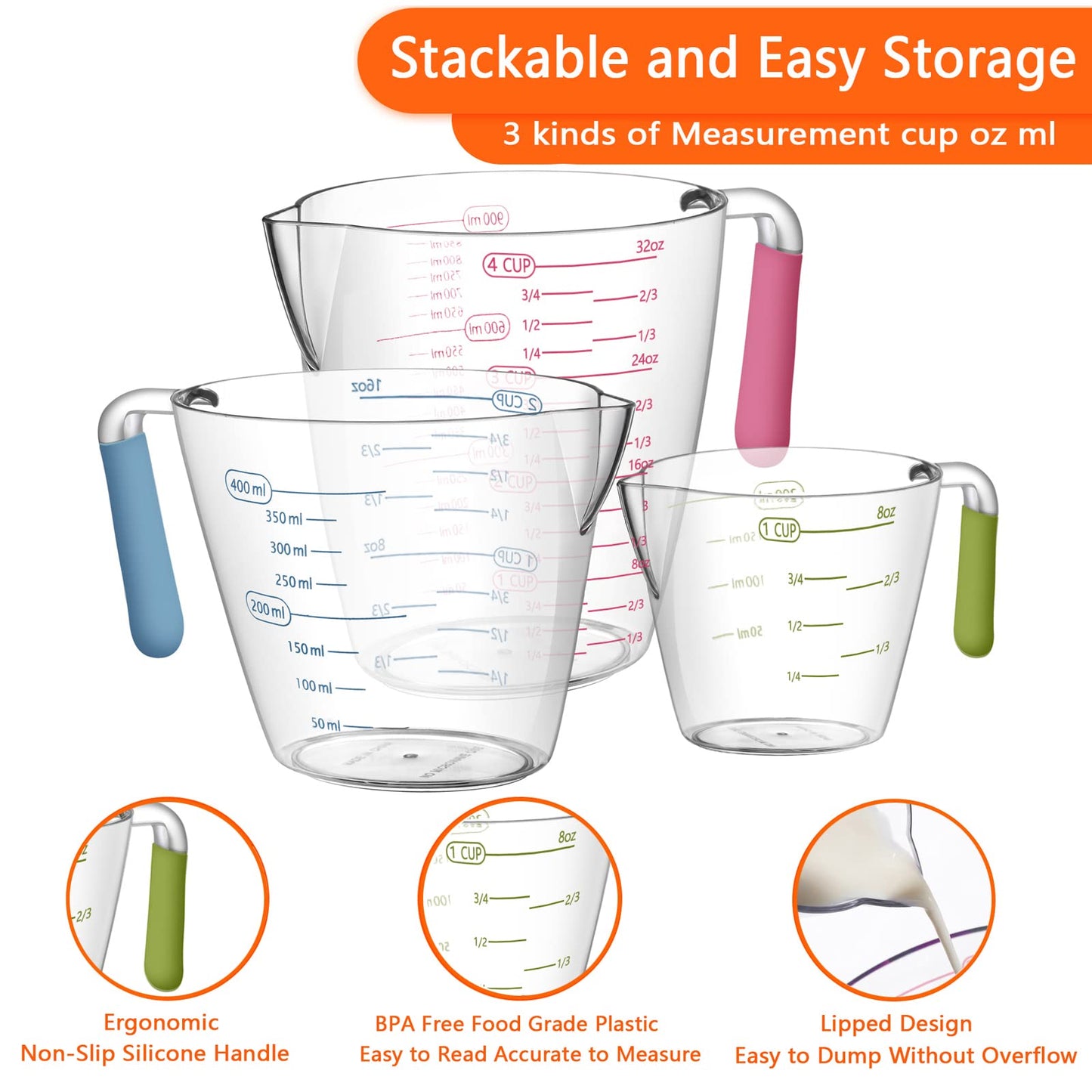 AIKEXIN Measuring Cups and Spoons Set of 20 - Stackable Stainless Steel Measuring Cups Spoons & Plastic Measuring Cup for Dry and Liquid Ingredients, Cooking & Baking Kitchen Gadgets