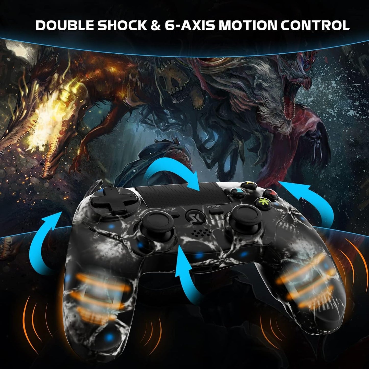 2 Pack Wireless Controller for PS4, Controller for Sony PlayStation 4, Double Shock 6-Axis Motion Sensor, Sensitive Touch Pad, Built-in Speaker & 3.5mm Headset Jack, Compatible with PS4/Pro/Slim