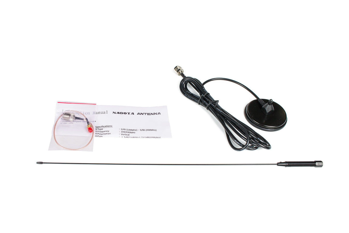 Authentic Genuine Nagoya UT-72 Super Loading Coil 20-Inch Magnetic Mount (Heavy Duty) VHF/UHF (144/430Mhz) Antenna PL-259, includes additional SMA Adaptor for BTECH and BaoFeng Handheld Radios