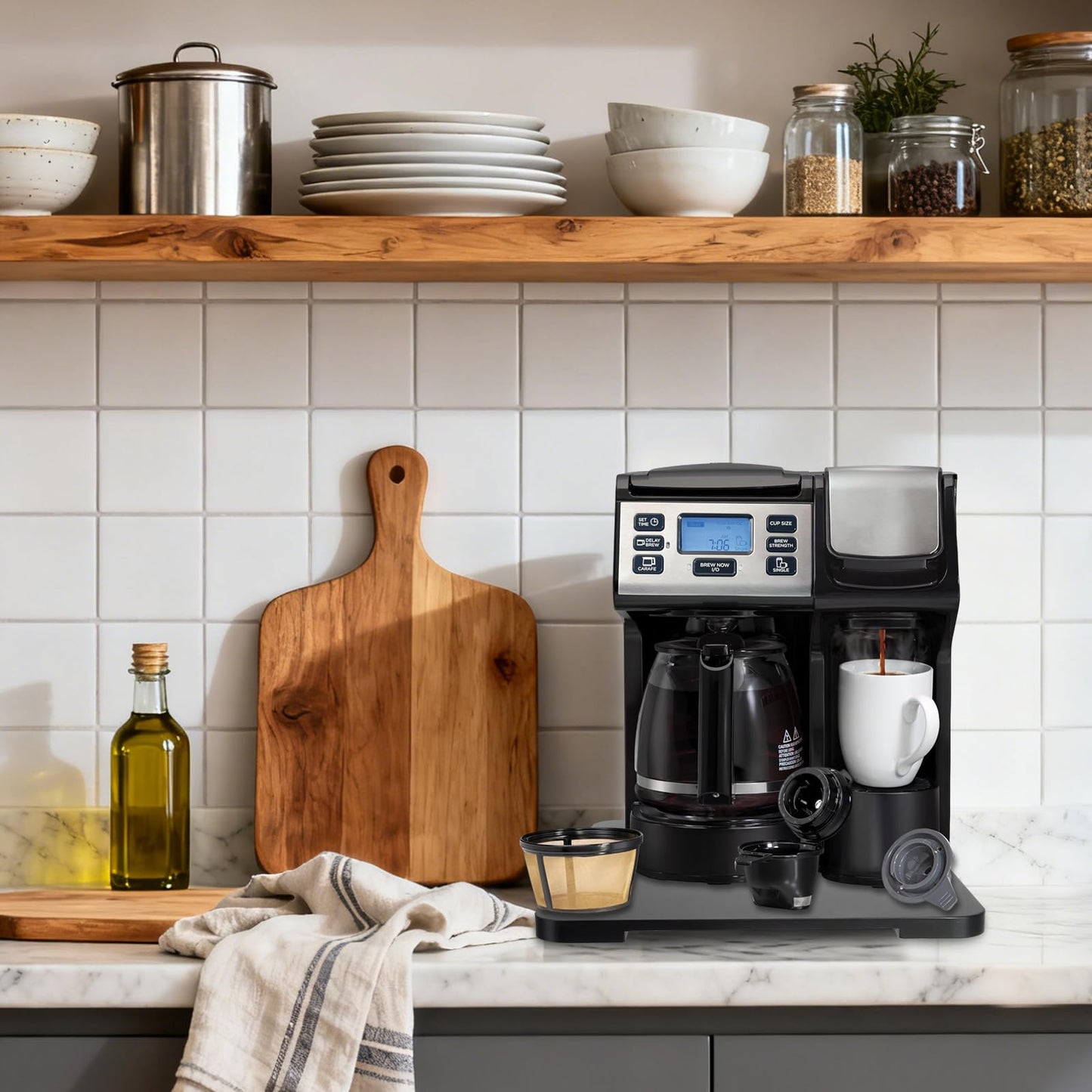 Appliance Slider 360° Rolling Tray for Coffee Maker Bamboo Coffee Pot Slider Tray Countertop Rotation Sliding Tray with Wheels, Small Appliances Mat Easily from Under the Cabinet Black(13.9"×11.6")