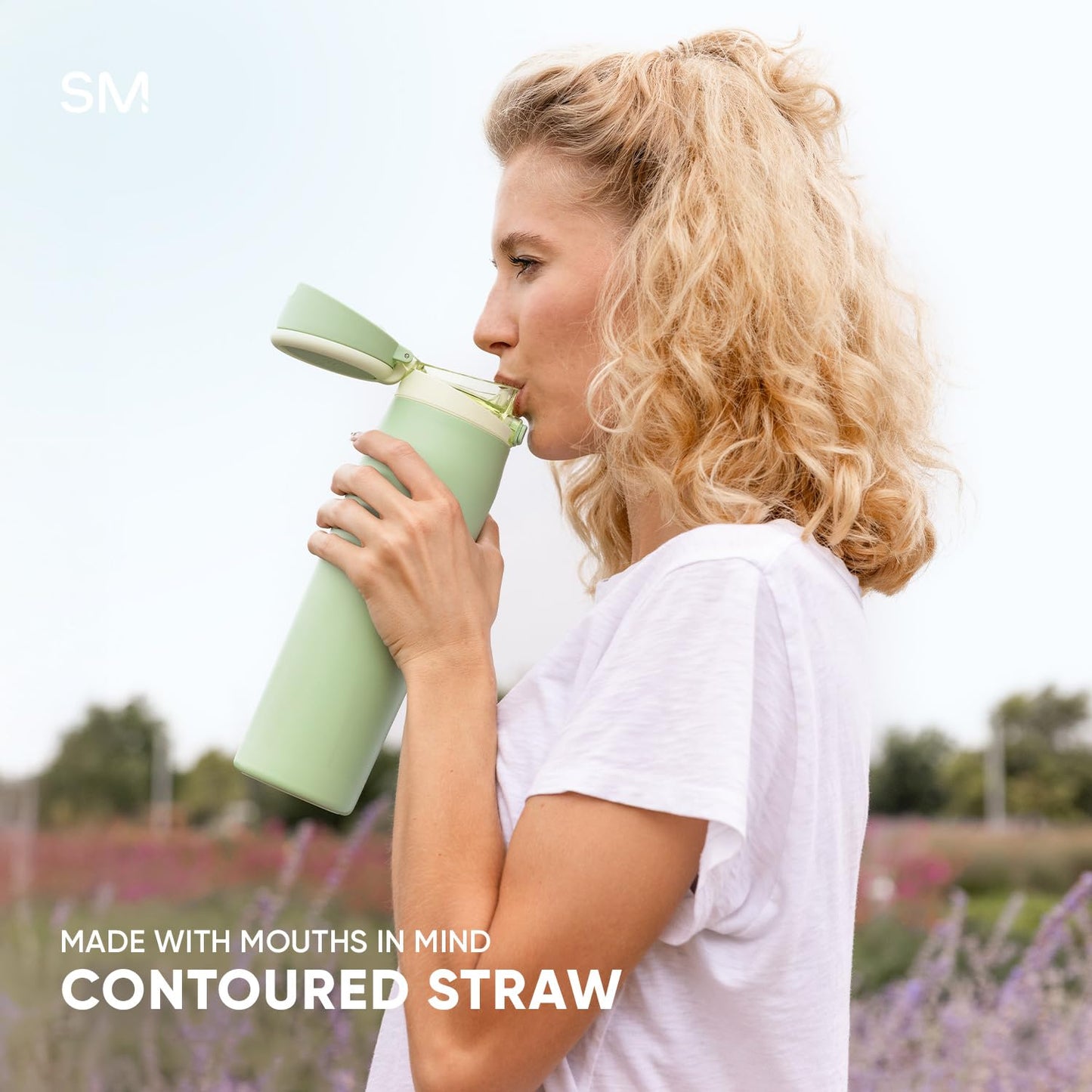 Simple Modern Mesa Loop Water Bottle with Covered Straw and Handle | 30oz Cup Holder Friendly Insulated Stainless Steel Bottles for Travel, Sports and School | Strawberry Fields