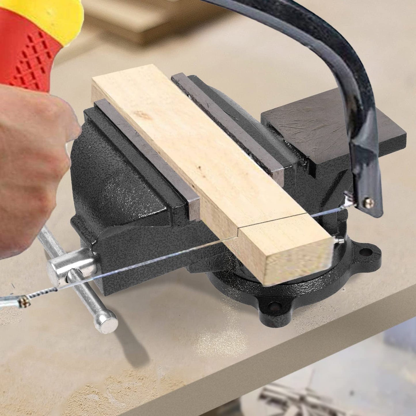 6" Heavy Duty Bench Vise, Pipe Vise Bench Vices with Anvil Swivel Table Top Clamp Locking Base, Double Swivel Rotating Vise Head& Body Rotates 360°-Black