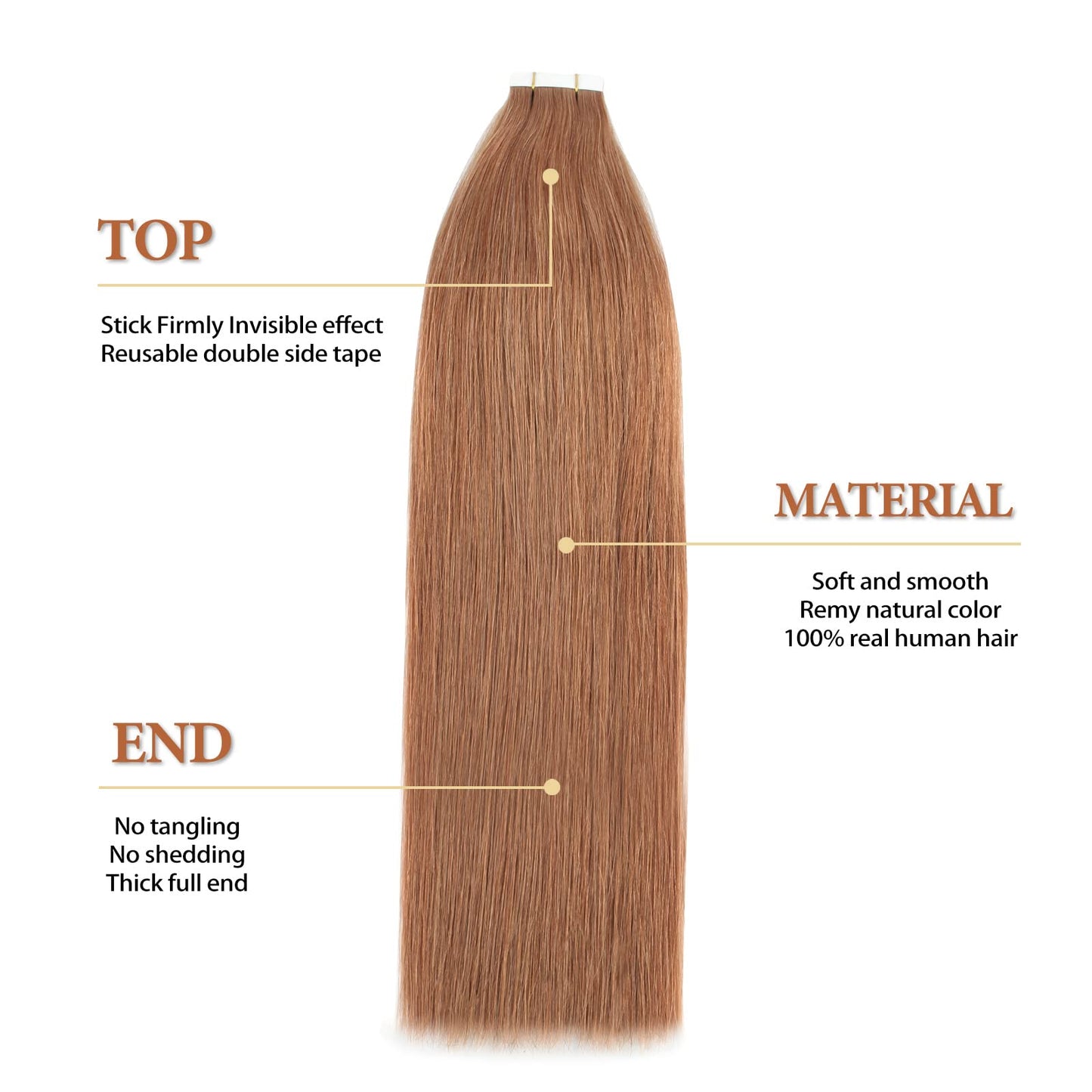 LovrioTape in Hair Extensions, Colored Light Auburn, Invisible Seamless Double Side Real Remy Human Hair 50 Gram 22 Inch 20 Pieces