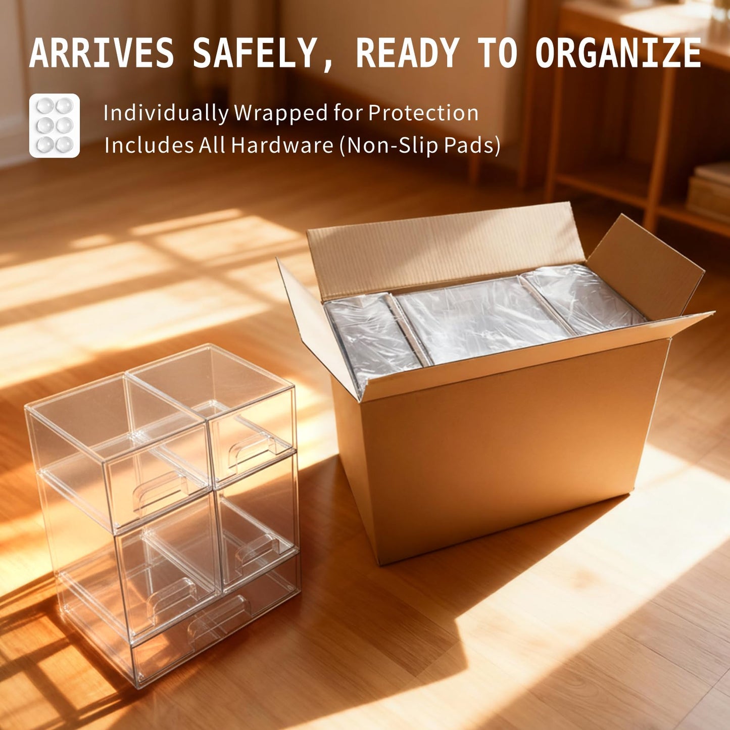 Gajiuhon Baby Bottle Organizer, Large Capacity Stackable Acrylic Storage with Non-Slip Pads, for Baby Bottles, Pump Parts, Kitchen Countertop, Pantry, Vanity, 5-Piece