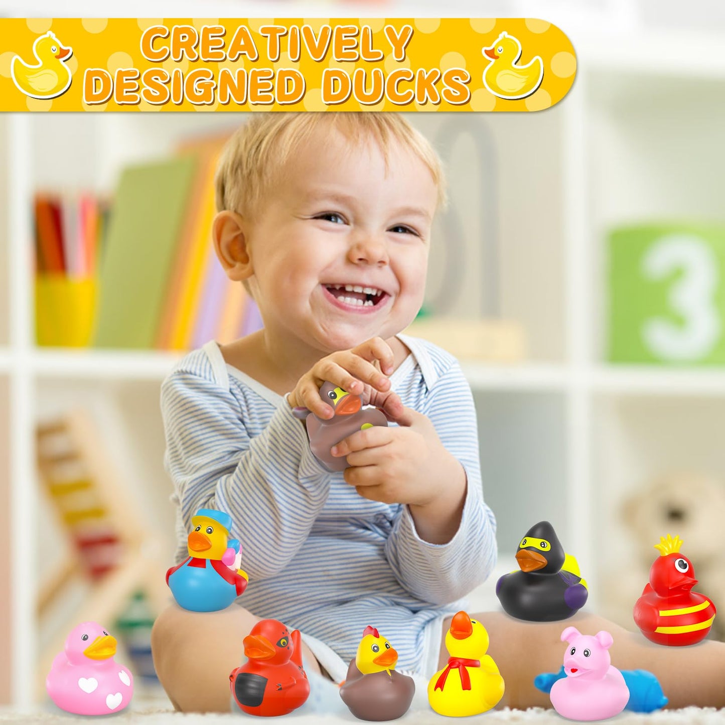100 Pcs Rubber Ducks in Bulk, Assortment Jeep Ducks for Jeeps Ducking,Toddler Baby Bath Toys Summer Party Favors Beach Pool Activity Duckies Bulk
