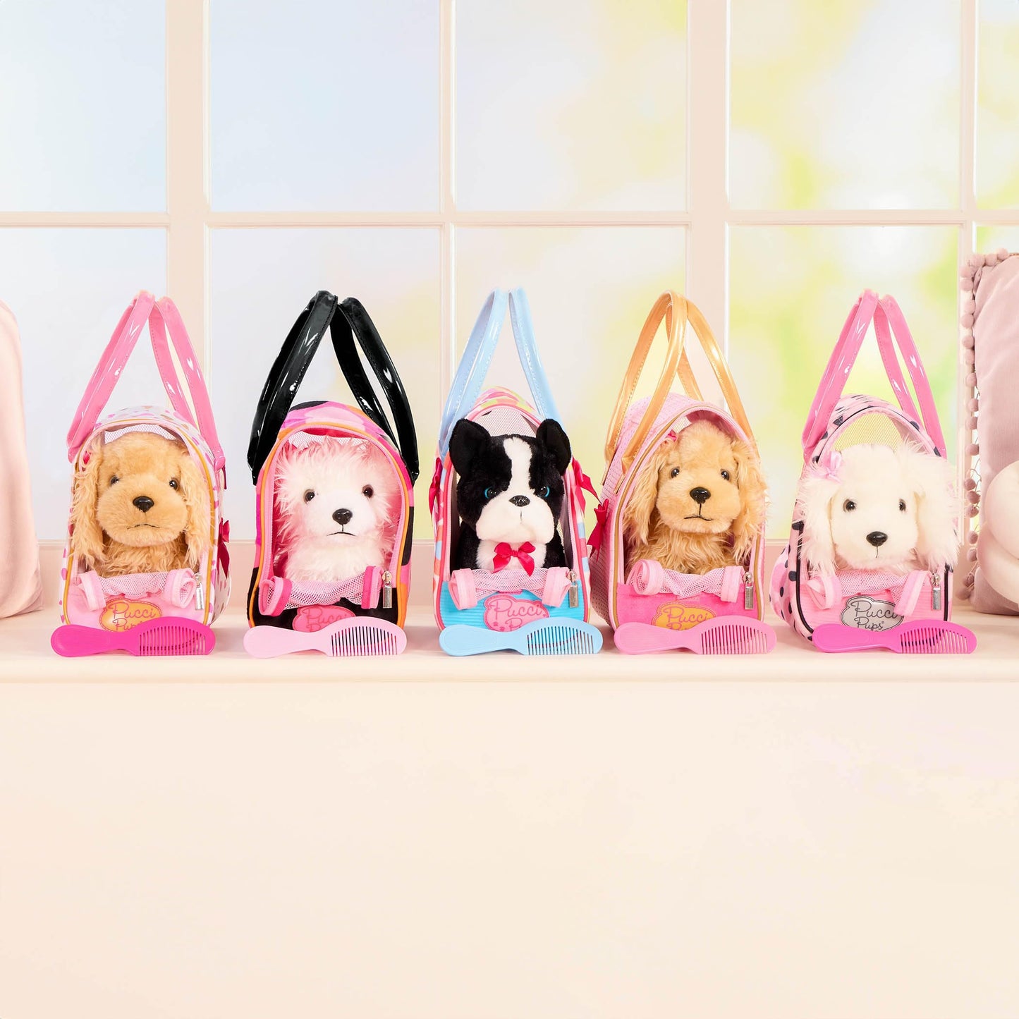 Pucci Pups – Plush Puppy – Carrier Bag – Golden Dot Glam Bag & Cocker Spaniel – Comb & Purse – Stuffed Animal – 2+ Years