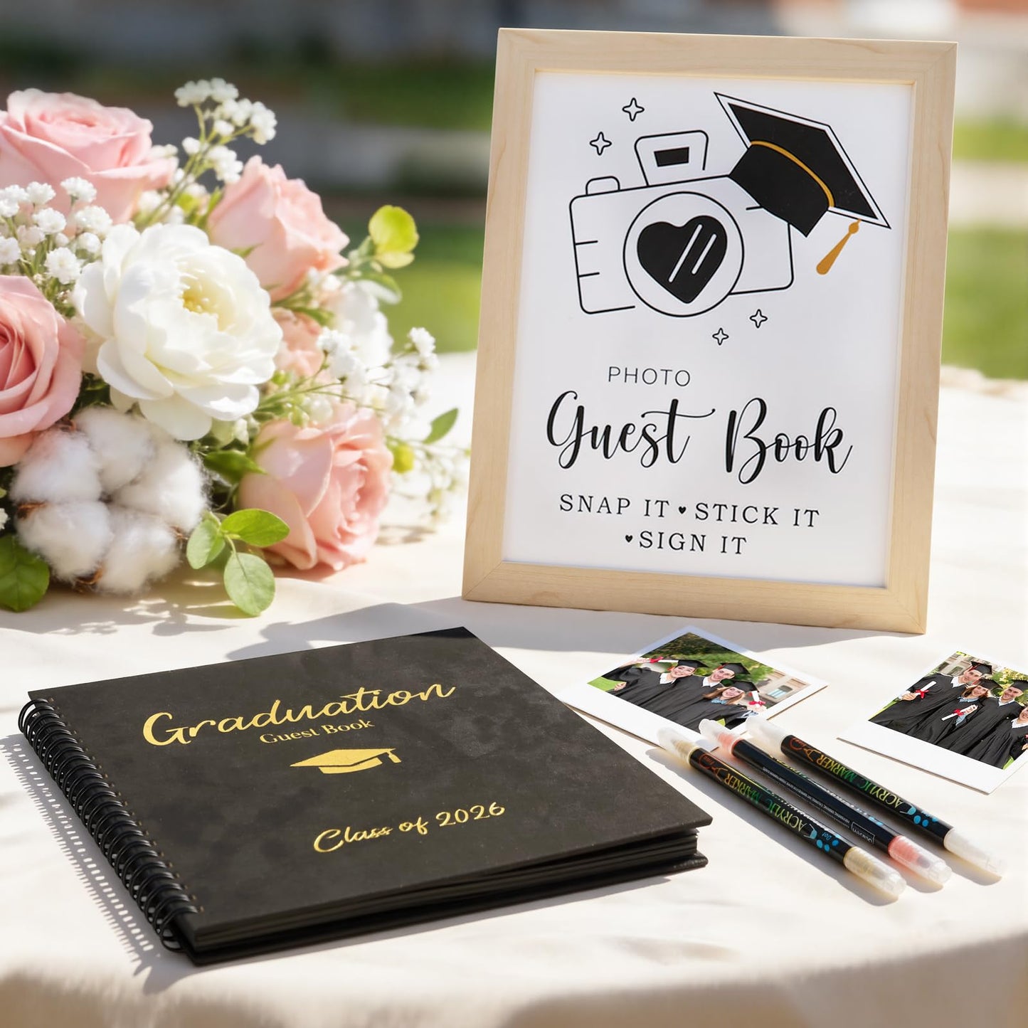 2026 Graduation Decorations - 30 Pages Graduation Guest Book with Photo Sign and 3 Markers - Class of 2026 Graduation Gifts Graduation Decor Party Favors Supplies for Kindergarten High School College