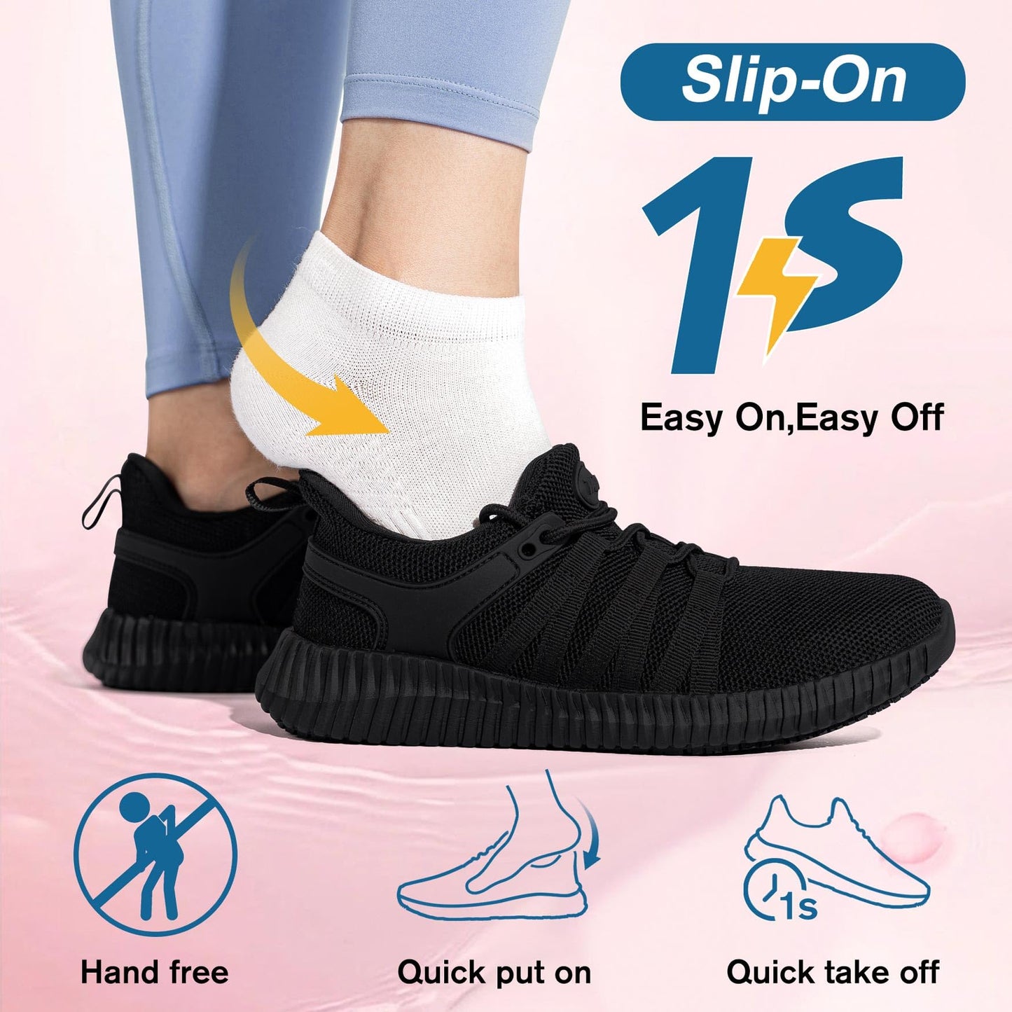 Taquco Slip On Sneakers Women Non Slip Work Shoes Water Resistant Comfortable Black Slip Resistant Breathable Lightweight Walking Shoes Zapatos Antideslizantes para Mujer (Black,5.5)