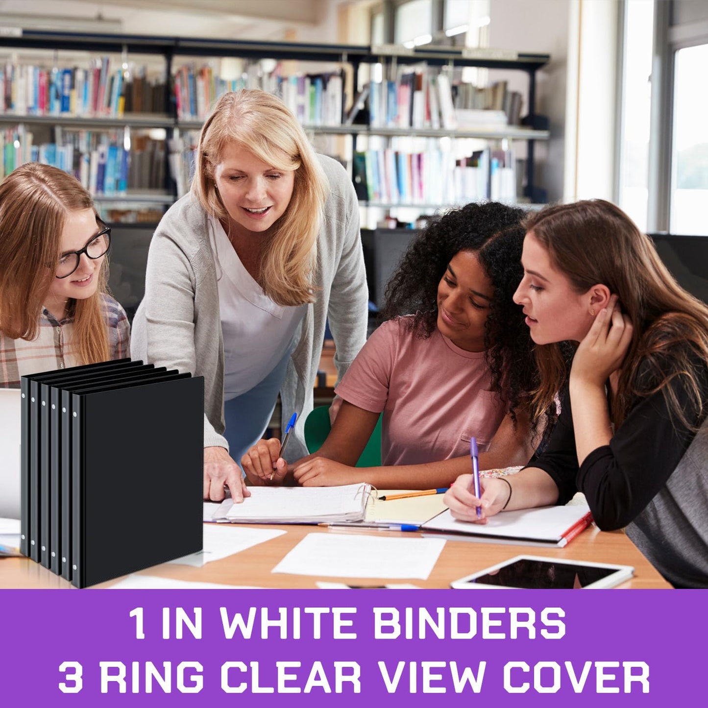 Fulmoon 24 Pcs 3 Ring Plastic Binders Bulk with 2 Pockets Flexible Binder with Transparent View Cover Plastic Binder for Home Office(1/2 Inch,Black)