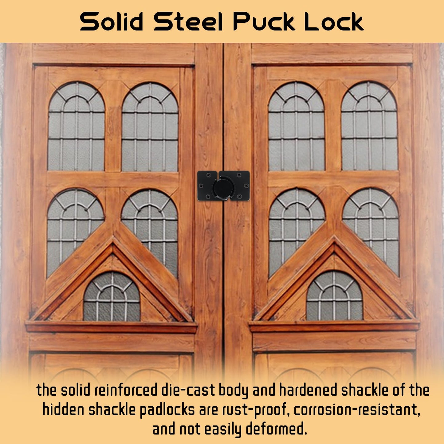 2 Packs Heavy Duty Puck Lock Keyed Alike, 73mm High Security Hidden Shackle Padlock with Hasp, Solid Steel Puck Lock Latches for Container, Garage Shed Trailer Truck, Black