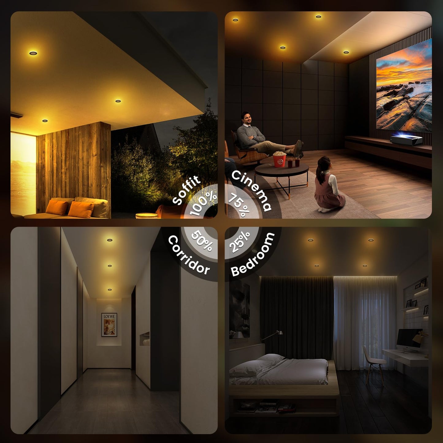 ALUSSO LIGHTING 12 Pack 6 Inch 5CCT Ultra-Thin LED Recessed Ceiling Light with Night Light, 2700K-5000K Selectable, 12W 1100LM Dimmable Canless Wafer Downlight, Damp Rated -ETL&FCC (Black)