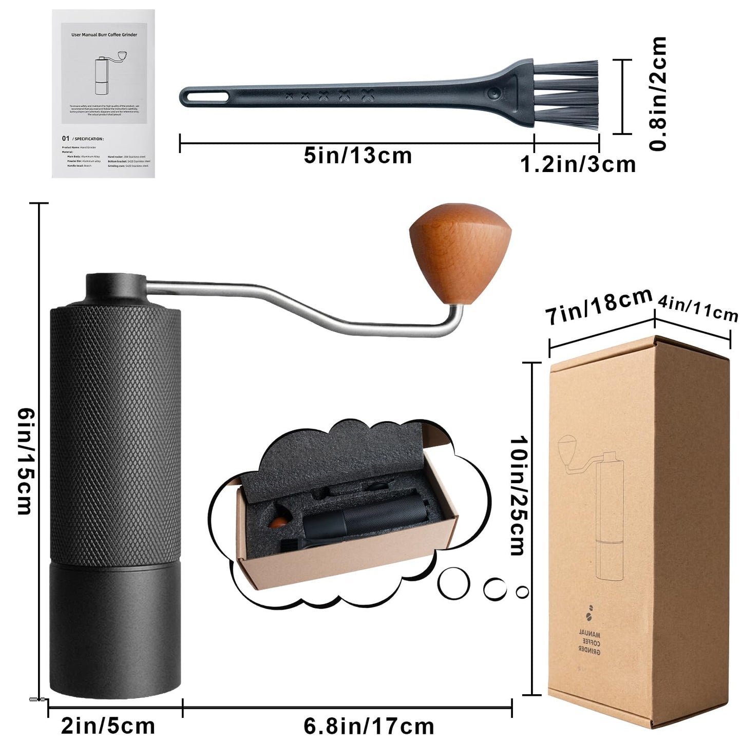 Agilive Manual Coffee Grinder, Adjustable Grinding Settings, Stainless Steel Burrs, Portable Hand-Cranked Coffee Grinder, For Espresso, Drip Filter, French Press Filter, Compact And Durable (black)
