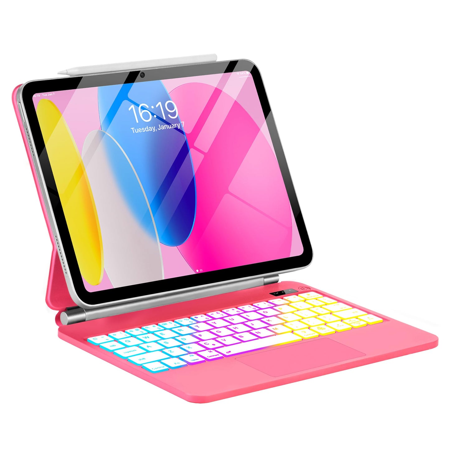 TabletKeyer Magic for iPad A16 11th/10th Generation Case with Keyboard,Trackpad Floating Rainbow Backlit Keypad with Cantilever Magnetic Cover for iPad 11-inch 2025/10 Gen 10.9" 2022 Pink