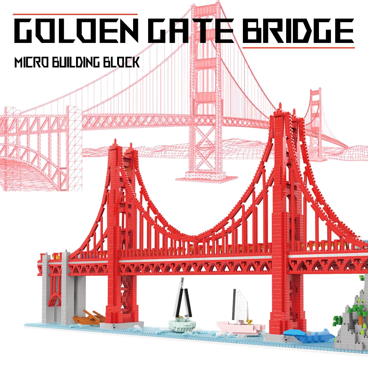 HONLANCH Golden Gate Bridge Micro Building Blocks Set (3800 Pieces),Landmark Architecture Gift for Adult and Kid