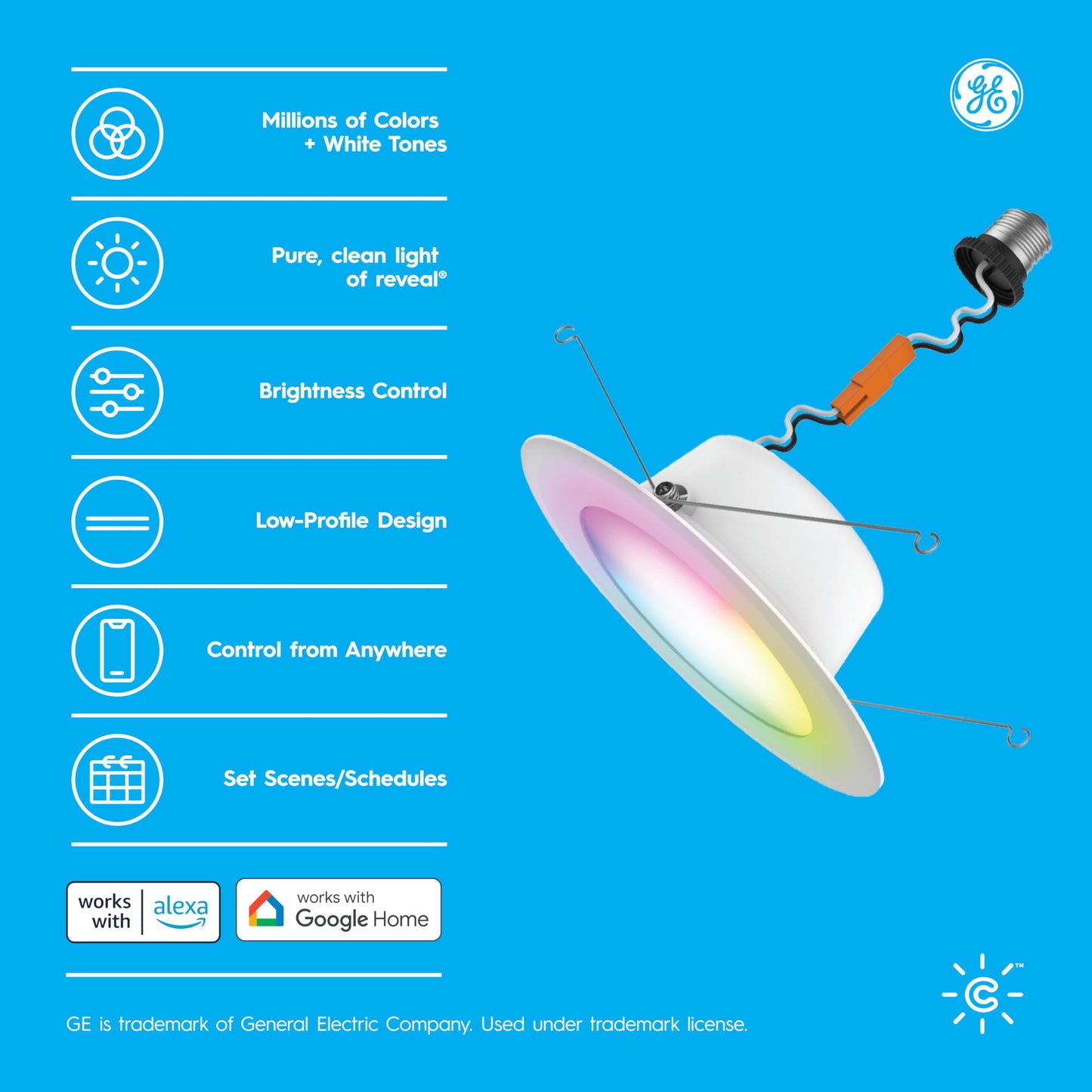 GE Cync Reveal HD+ Smart LED Recessed Downlight Fixture, Color Changing LED Light, Works with Alexa and Google Home, Matter Compatible, Ceiling Light Fixture, 6 Inch (3 Pack)