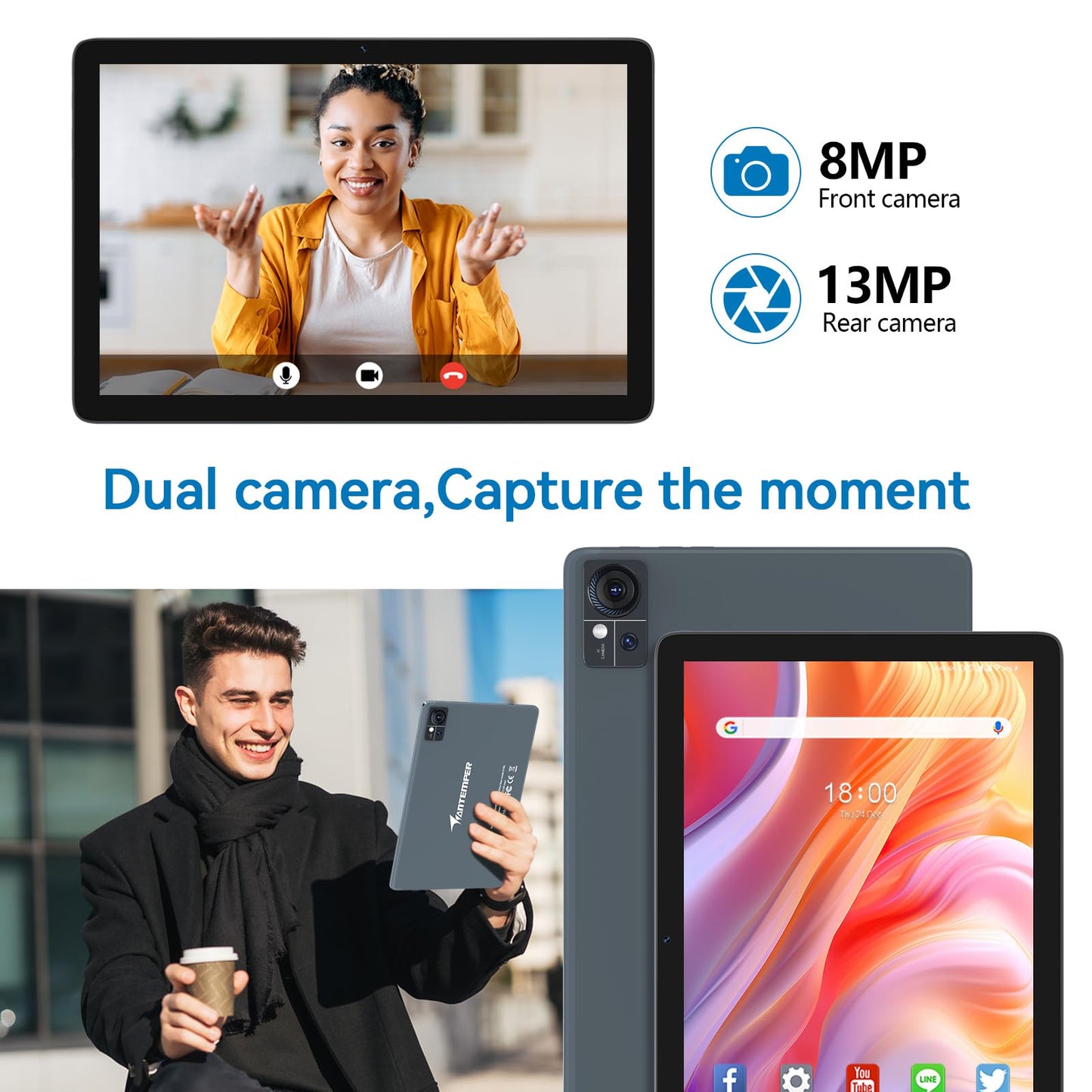 2025 Android 14 Tablet 10 inch,4G Cellular Tablets with 2 SIM 1 SD slot,5G Wifi Android Tablet 128GB ROM +14GB RAM(1TBTF),3-in-1 Tablet with Keyboard-8000mAh,Octa-core,1080FHD,13MP+8MP,GPS-Gray