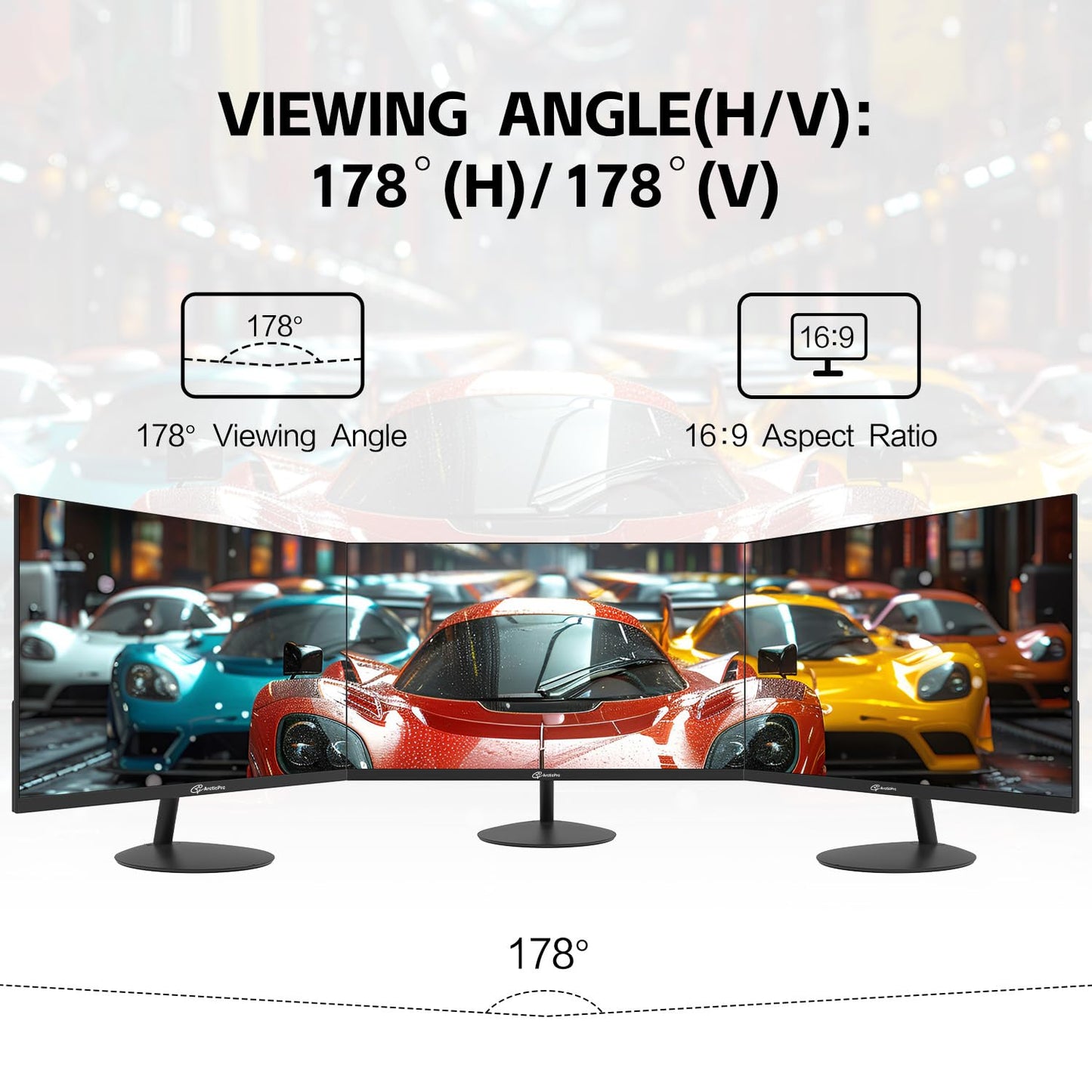 ArcticPro 22inch Computer Monitor, FHD 1080p, 100Hz Office and Gaming Monitor, 4ms Response Time, 3-Sided Frameless, Ultra Slim, VESA Mountable, Anti-Blue Light Design, HDMI, VGA,