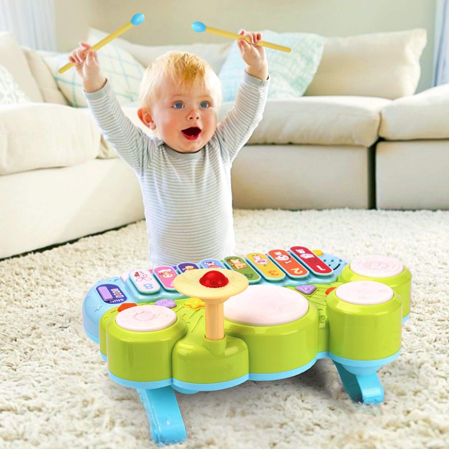 Baby Musical Toys 3 in 1 Piano Keyboard Xylophone Drum Set for 1 Year Old Girls Boys Toys Age 2 Music Instrument Learning Toys Toddlers 1-3 0-2 Birthday Easter Gift Infant Baby Toys 6 9 12 18 24 Month