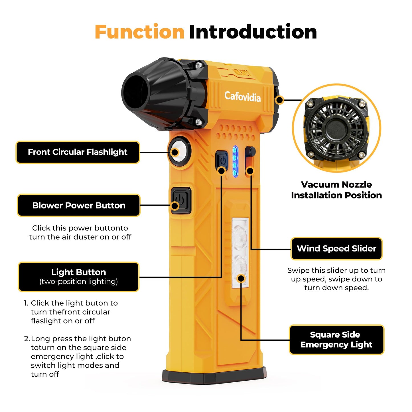 Electric Air Duster, 180000RPM Brushless Motor, Rechargeable Compressed Air Duster with 8000mAh Battery, Stepless Speed Control, 7-Mode Light Mini Blower for PC, Car, Home, Outdoor