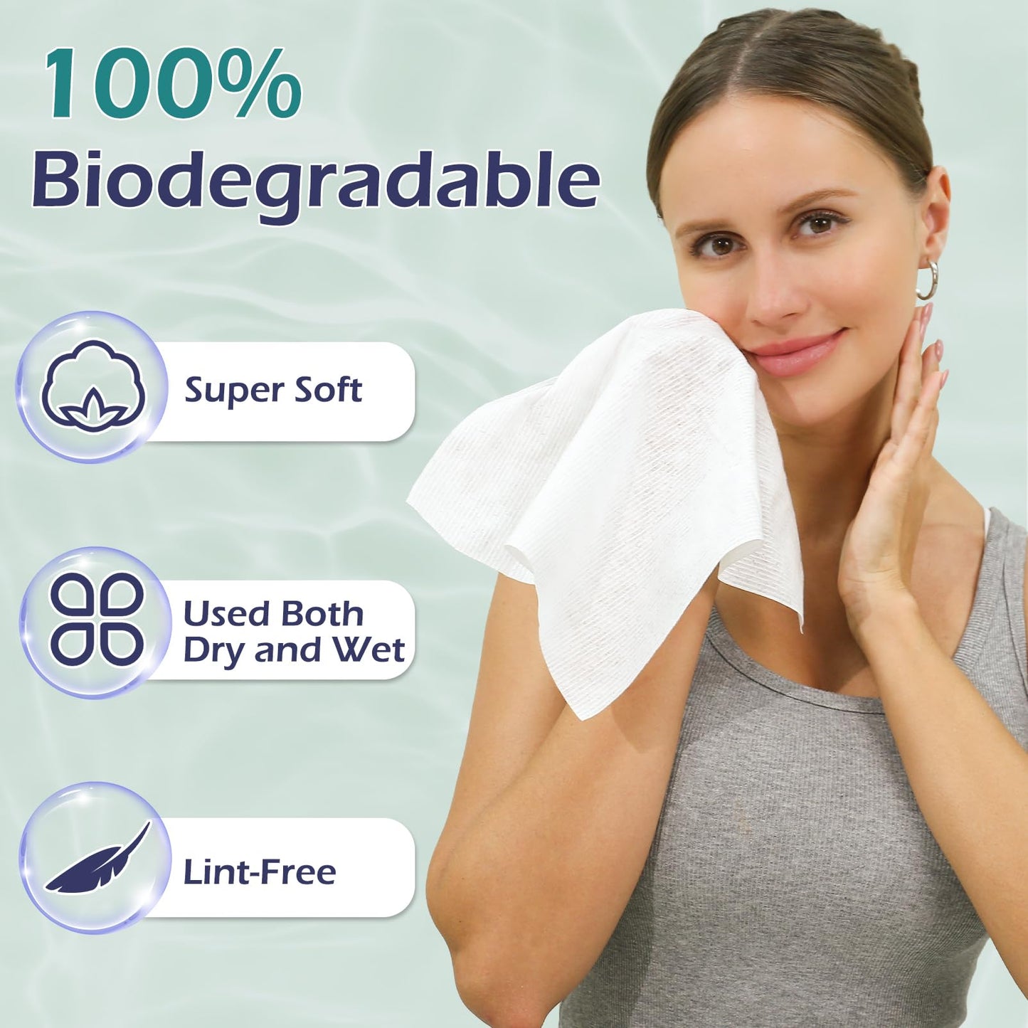 PureSoftness Disposable Face Towel, 100% Cotton, Extra Large 12" x 10", Soft Dry Wipe Face Wash, Makeup Remover, Biodegradable Towelette for Sensitive Skin 320 Count (4 Pack)