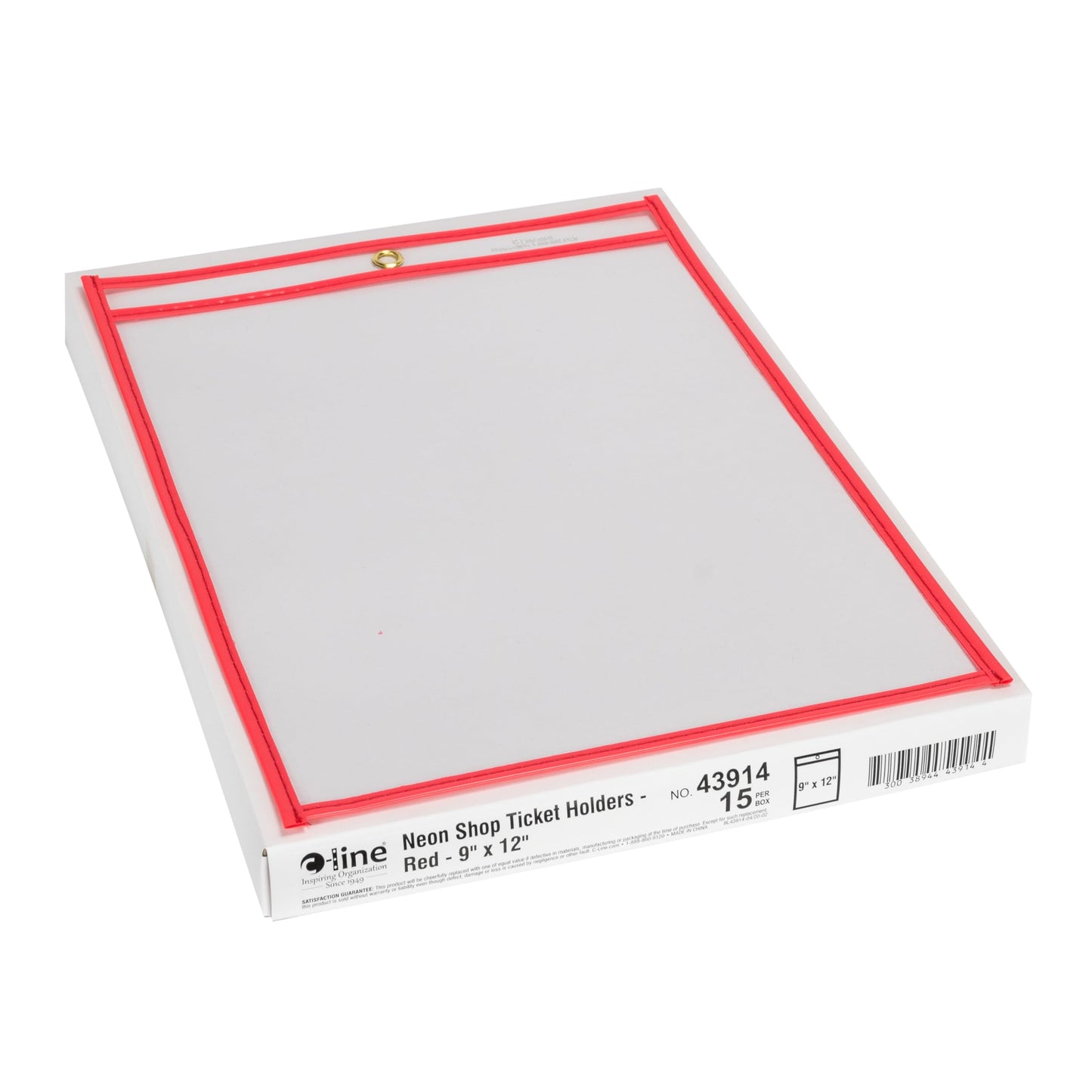 C-Line Neon Stitched Shop Ticket Holders, Red, Both Sides Clear, 9 x 12 Inches, 15 per Box (43914)