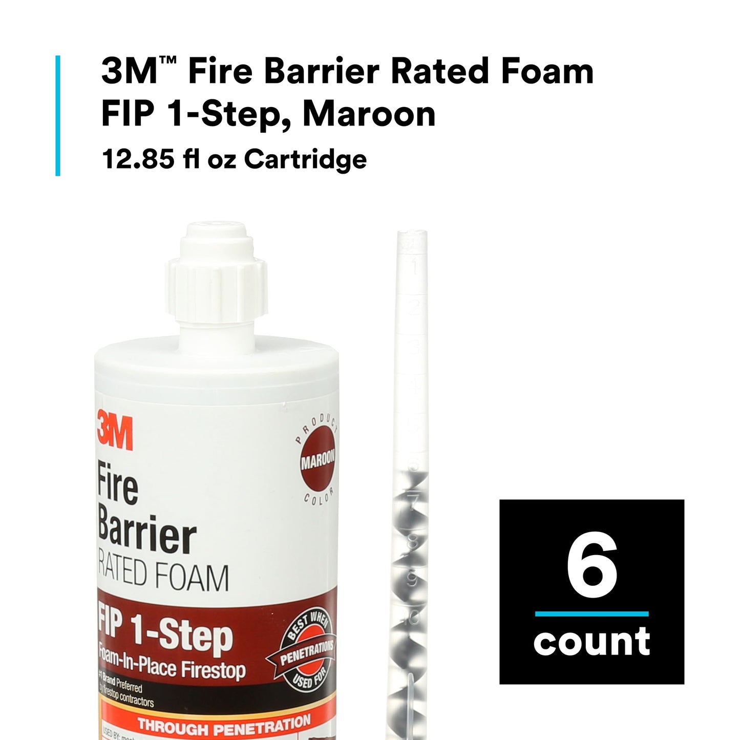 3M Fire Barrier Rated Foam FIP 1-Step, Maroon Color, 1-Step, Two-Part Urethane, Intumescent Foam, 12.85 Fl Oz Cartridge with 1 Nozzle