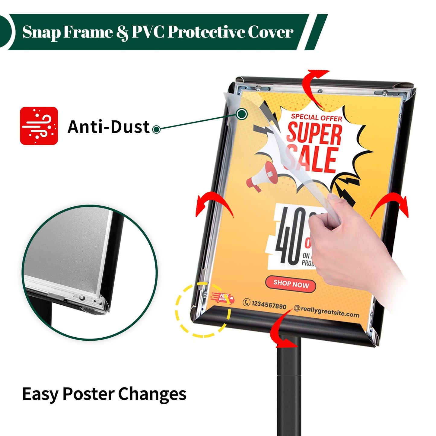 3Pcs Heavy Duty Pedestal Sign Holder for Display, 11 x 17 inches Adjustable Floor Standing Sign Holder with Weighted Base , Sign Stand for Indoor/Outdoor Advertising,Black