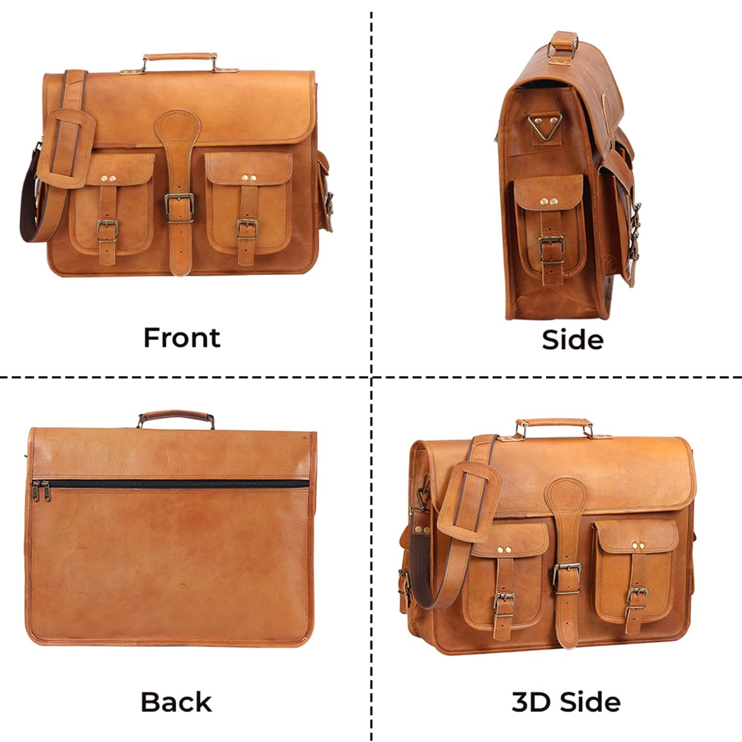 18 Inches Leather Laptop Bag for Men - Genuine Leather Briefcase, Vintage Look Messenger Bag (Tan)