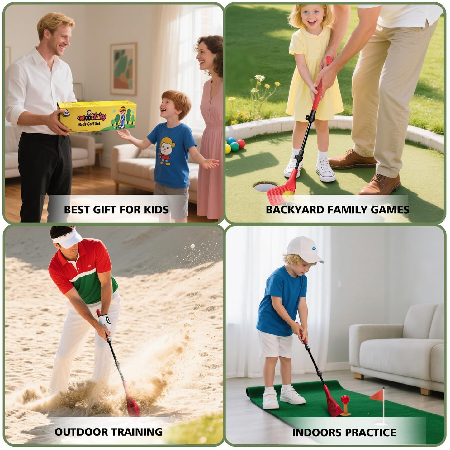 wootfairy Beginner Kids Golf Club Set, Adjustable Kids Junior Golf Clubs with Oversized Club Heads for Family Play Golf Game in Backyard, Grass & Park Play