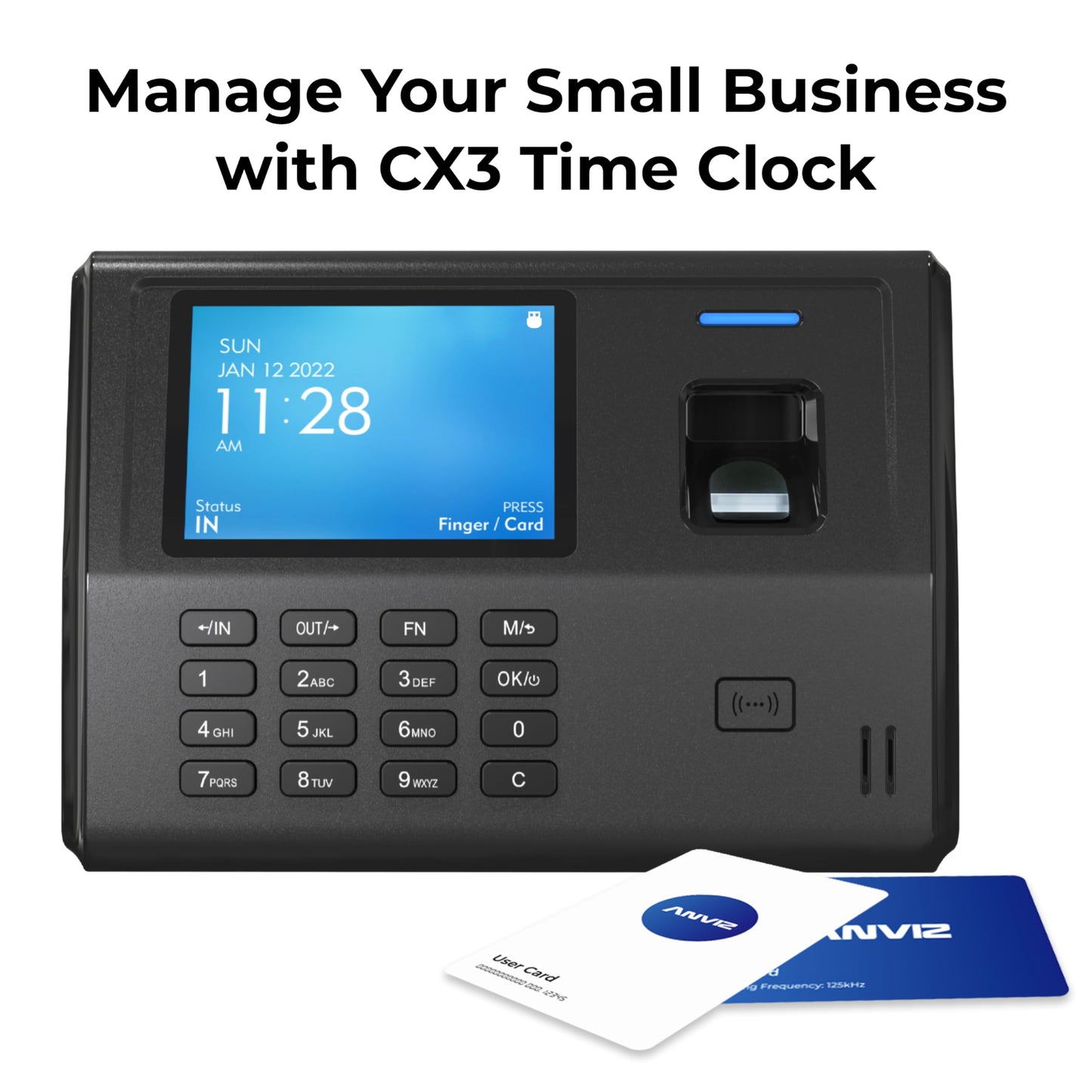 ANVIZ Time Clocks for Small Business Employees - No Software Required - Fingerprint Biometric Clock in and Out Machine - Right Out of The Box, Finger + RFID + Pin Punching