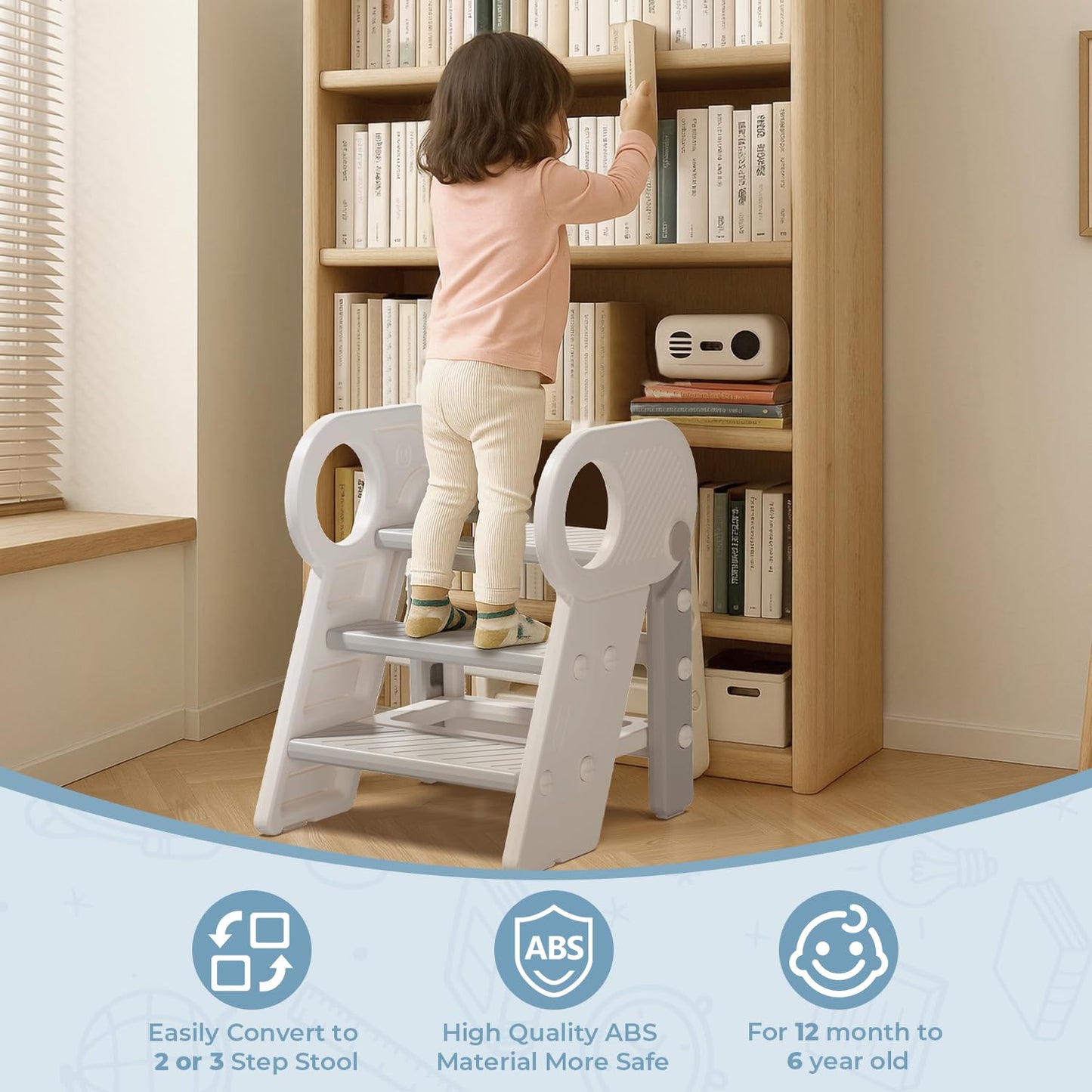 Toddler Step Stool for Bathroom Sink, Adjustable 3 Step Stop for Kids with Handles, Non-Slip Pads, Toilet Stool Potty Training, Kitchen Standing Tower for Bedroom Kitchen Counter Helper