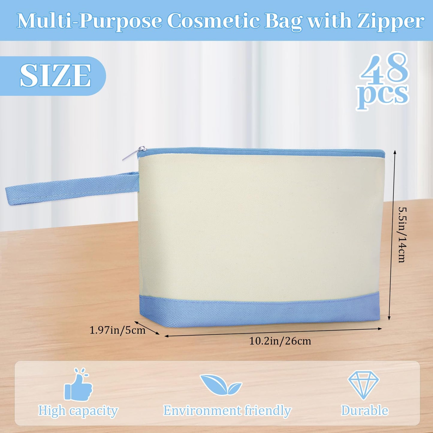 Silkfly 48 Pcs Canvas Makeup Bags Bulk Canvas Cosmetic Bag 10.2 x 5.5 x 2 Inch Two Tone Cotton Makeup Bag Bulk with Zipper DIY Pouch with Bottom Travel Toiletry Pouch for Women(24 Colors)