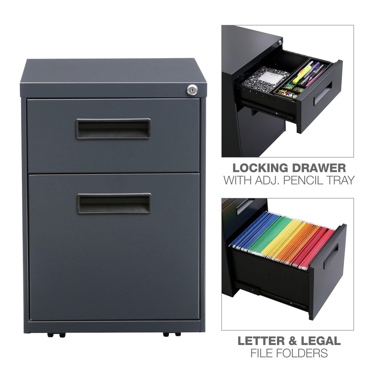 Alera ALE Two-Drawer Metal Pedestal File, 14 7/8w x 19 1/8d x 21 3/4h, Charcoal