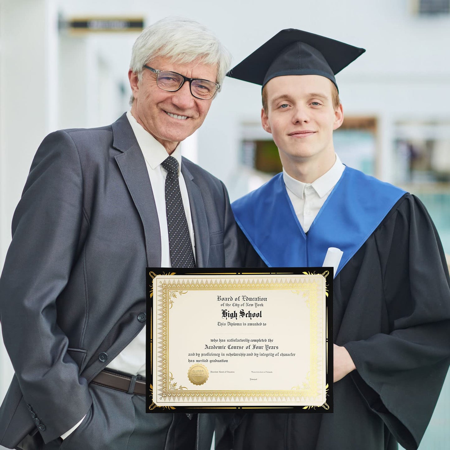 Fainne 100 Sets Certificate Paper Kit Single Sided Awards Holder with Foil Border for 8.5 X11 Certificate Covers Award Seals Stickers Diploma Covers(Black)