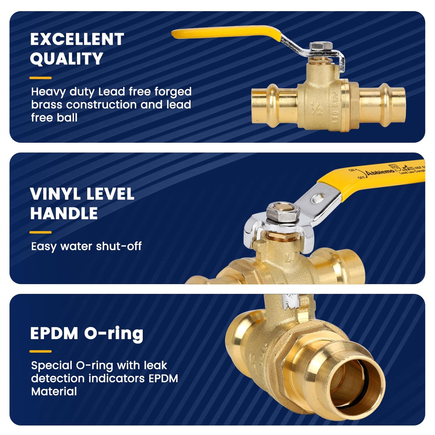 ABBIEMO 10PCS 1/2" Press Propress Ball Valve with EPDM O-Ring 1/4-Turn Full Port Shut Off Stop Valve for Copper Tubing Connection