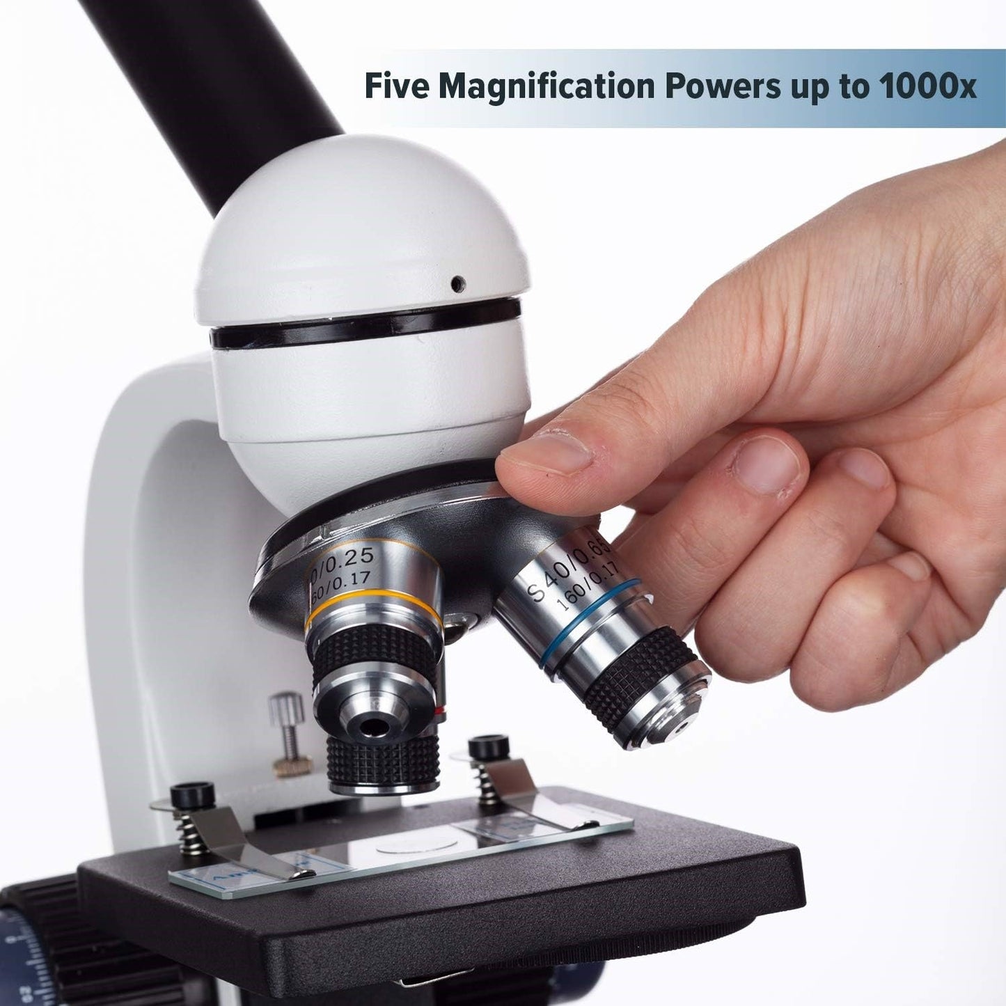 AmScope M150 Series Portable LED Monocular Student Compound Microscope - 40X-1000X Magnification - Microscope Kit Includes Dust Cover, 2 Clips & 2 Eyepieces
