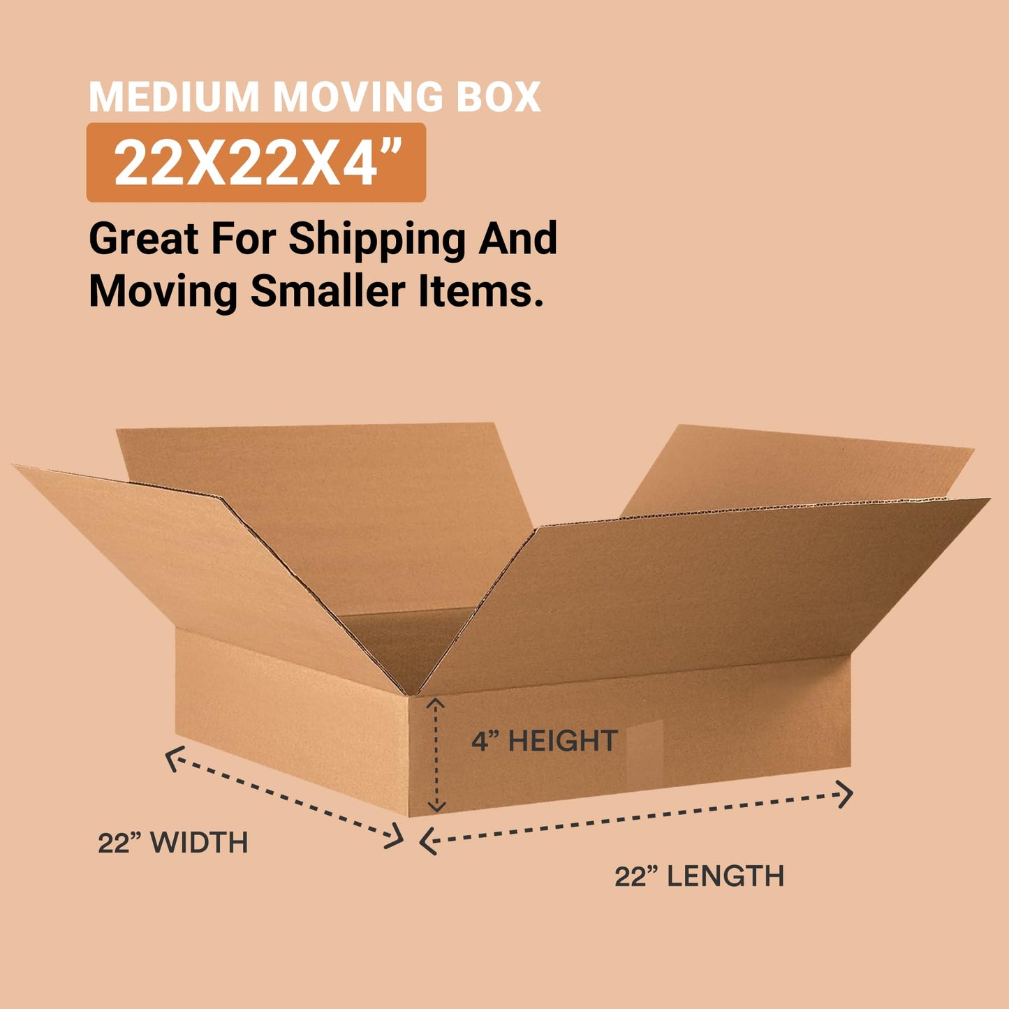 BOX USA Shipping Boxes Flat 22"L x 22"W x 4"H 10-Pack - Corrugated Cardboard Box for Moving, Mailing, Packing, Packaging and Storage