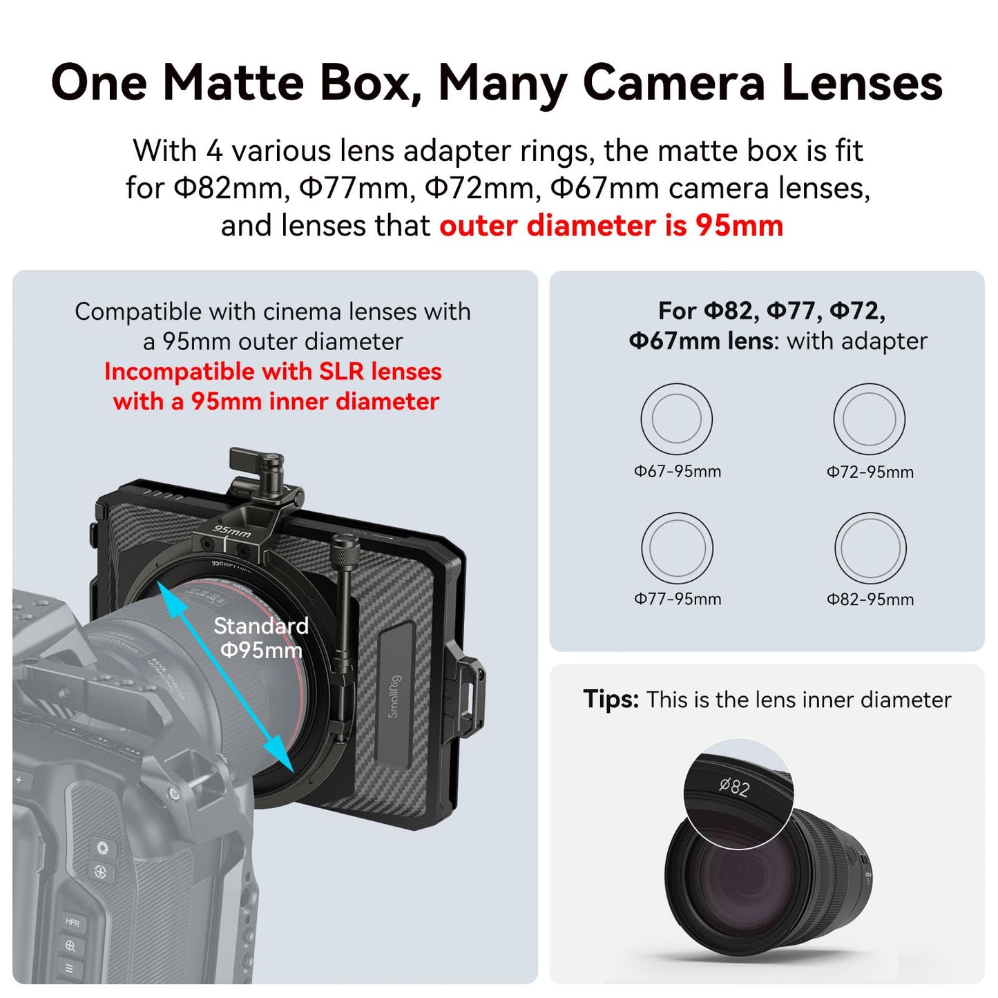 SmallRig Mini Matte Box Lite with Carbon Fiber Top Flag, Compatible with 67mm/ 72mm/ 77mm/ 82mm Lenses for DSLR and Mirrorless Camera