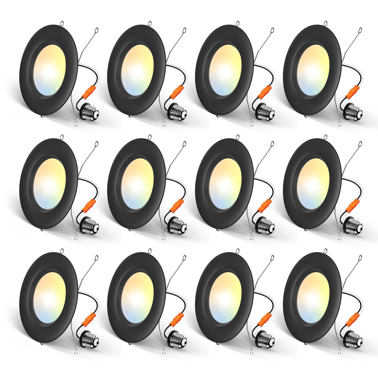 Amico 5/6 inch 5CCT LED Recessed Lighting 12 Pack, Dimmable, Damp Rated, 12.5W=100W, Can Lights with Baffle Trim, Retrofit Installation, ETL&FCC, Black